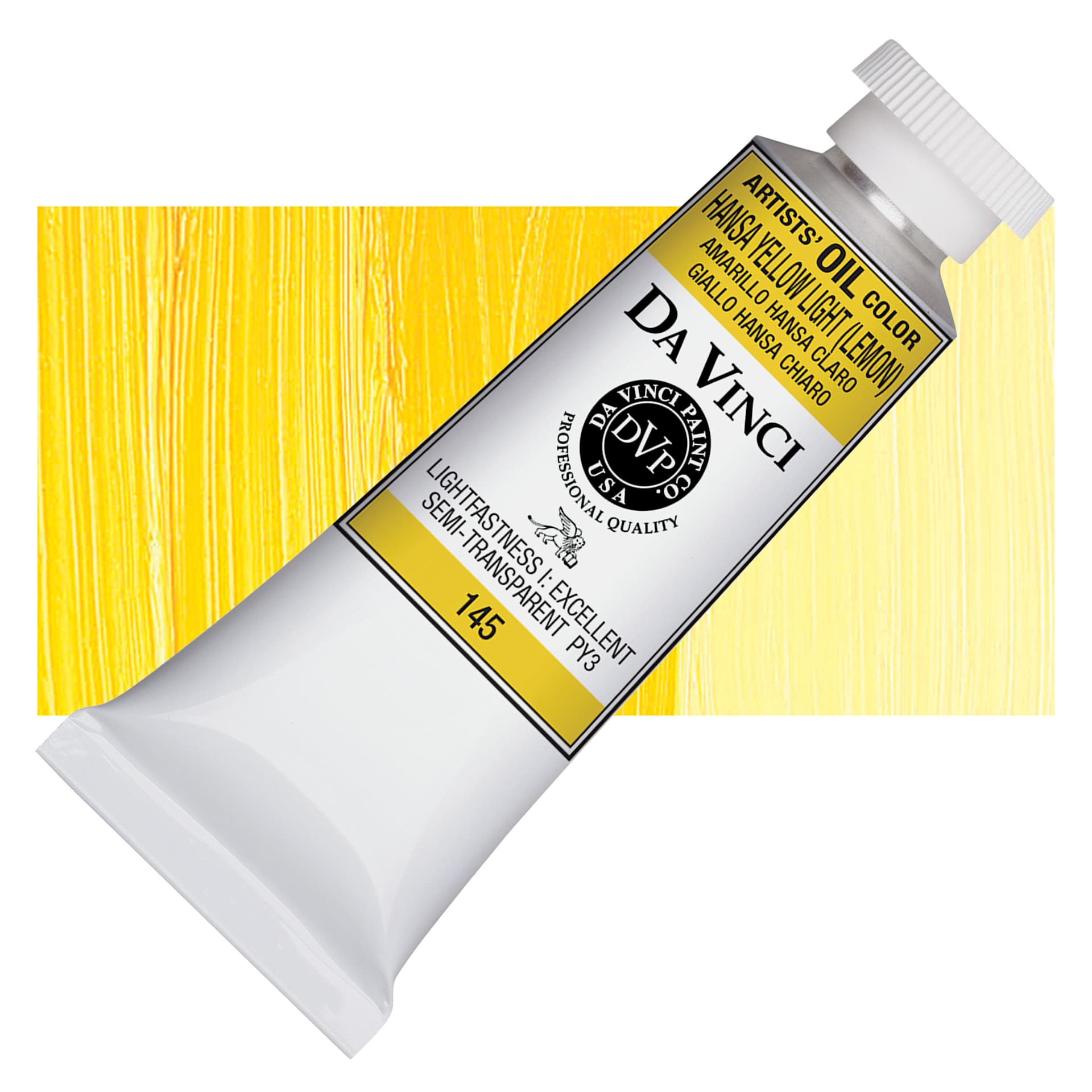 Da Vinci Artists' Oil Color - Hansa Yellow Light, 37 ml Tube and swatch