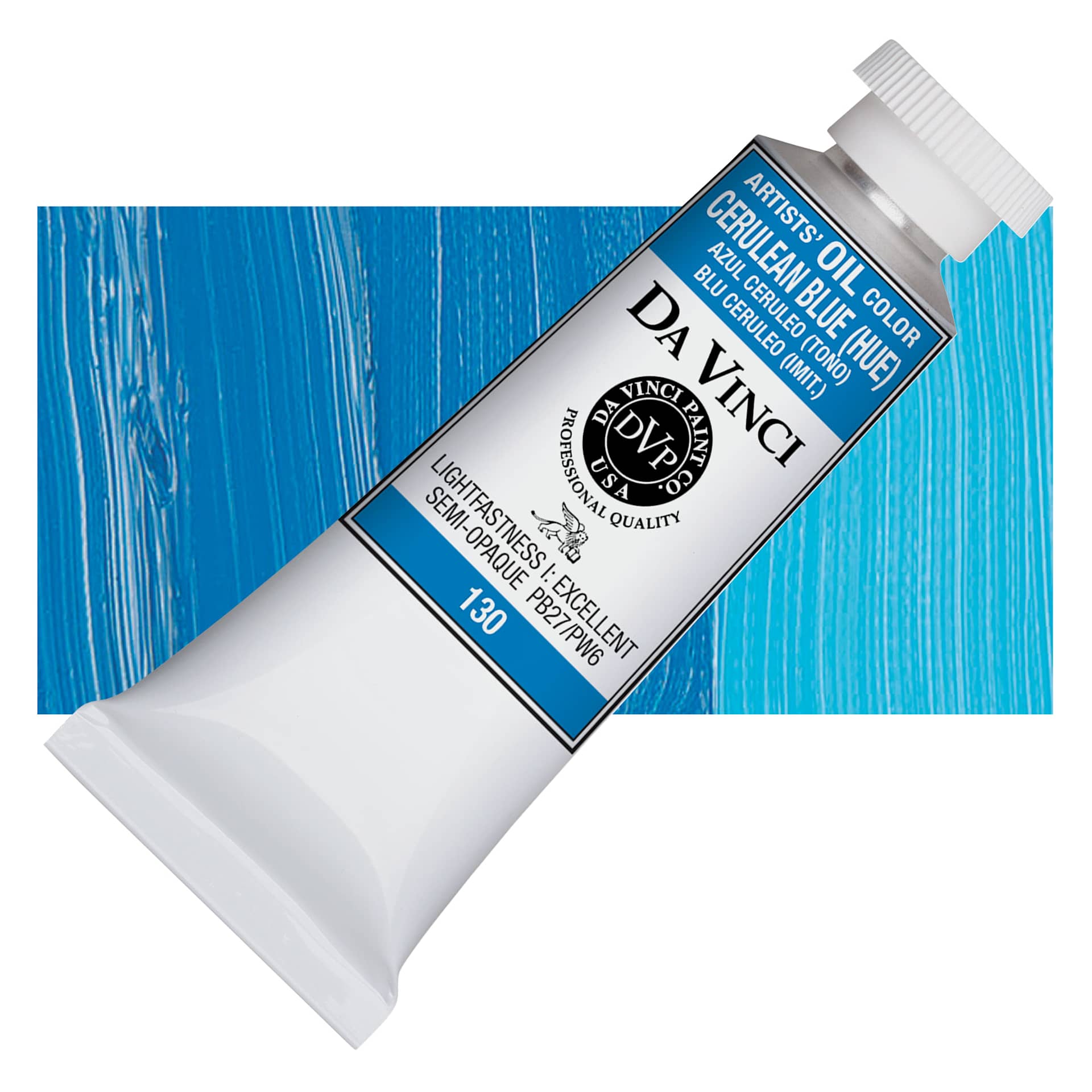 Da Vinci Artists' Oil Color - Cerulean Blue Hue, 37 ml Tube and swatch