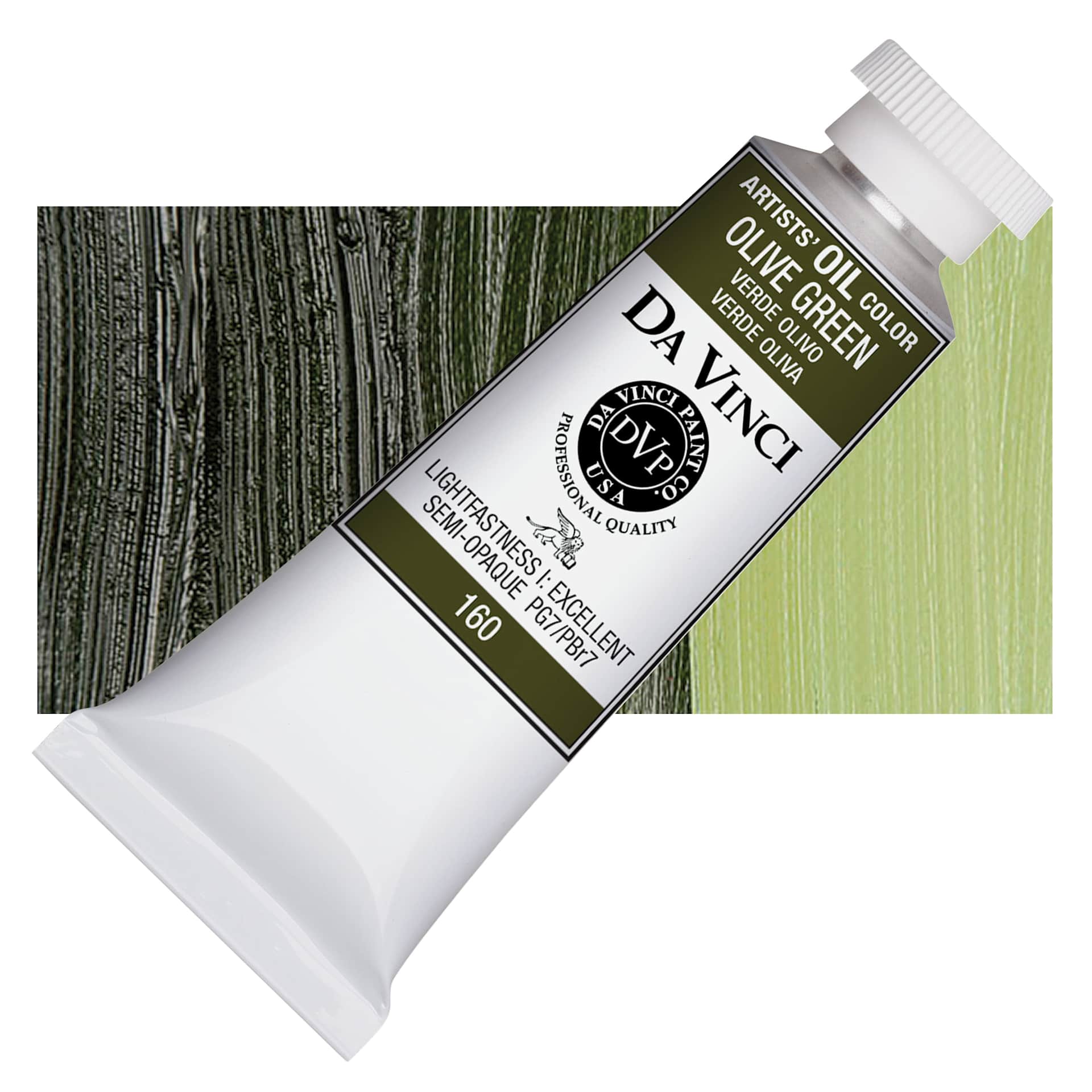 Da Vinci Artists' Oil Color - Olive Green, 37 ml Tube and swatch
