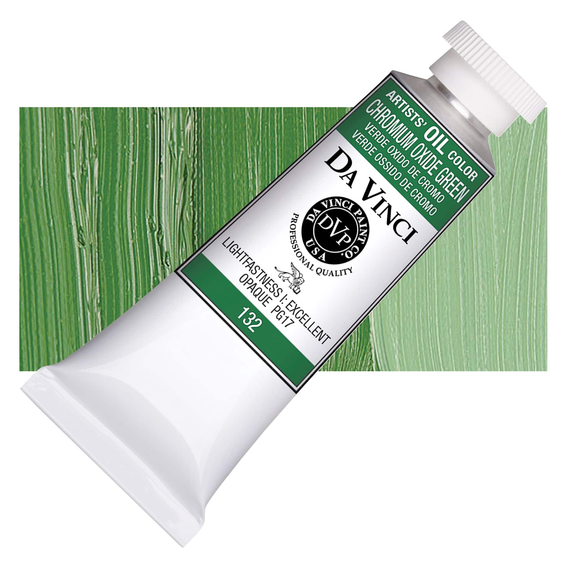 Da Vinci Artists' Oil Color - Chromium Oxide Green, 37 ml Tube and swatch