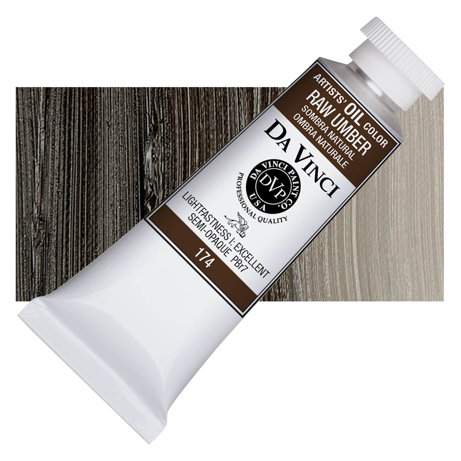 Da Vinci Artists' Oil Color - Raw Umber, 37 ml Tube and swatch