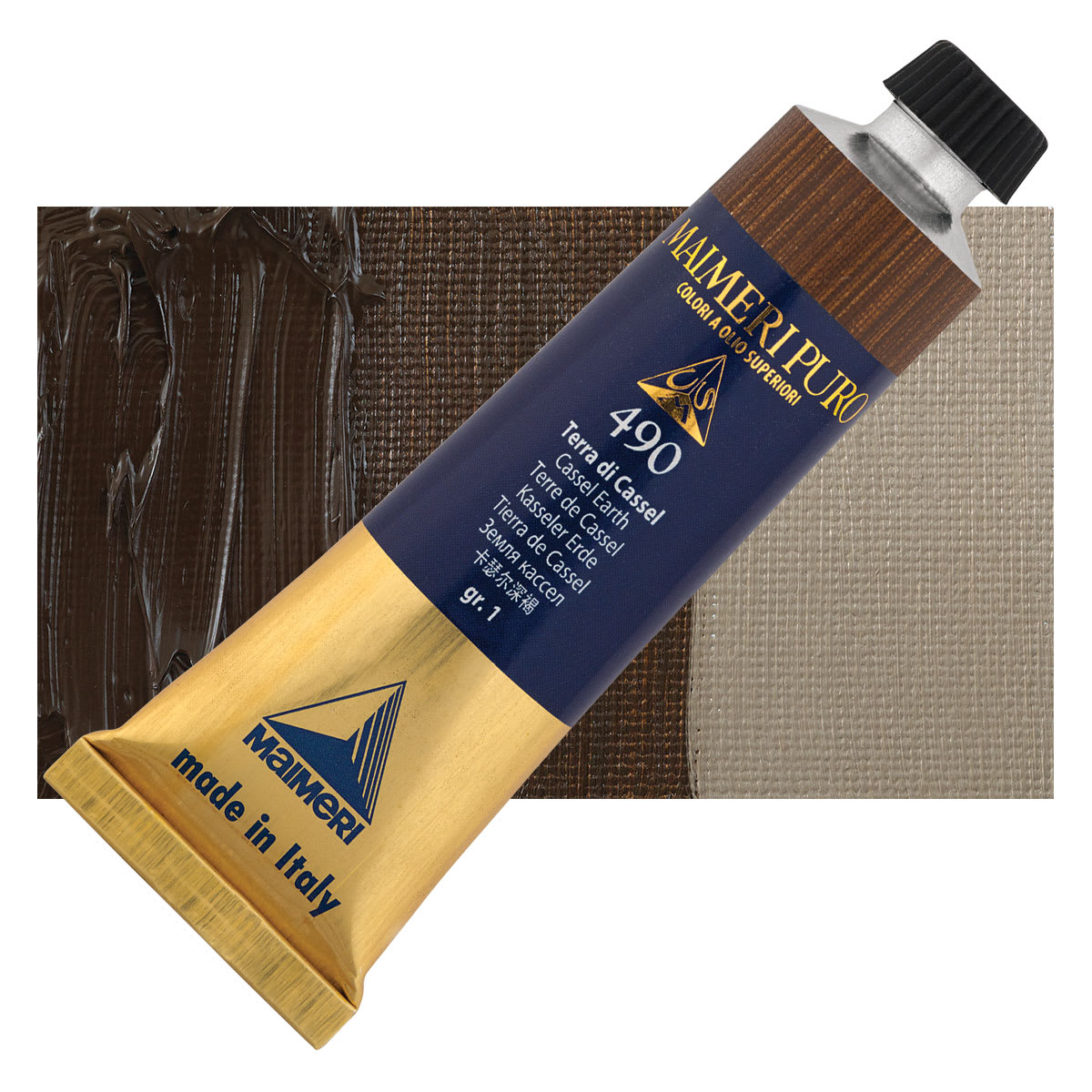 Maimeri Puro Oil Color - Cassel Earth, 40 ml Tube and swatch