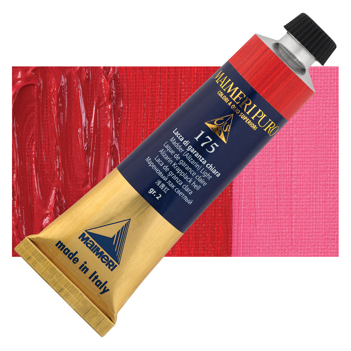 Maimeri Puro Oil Color - Madder Alizarin Light, 40 ml Tube and swatch