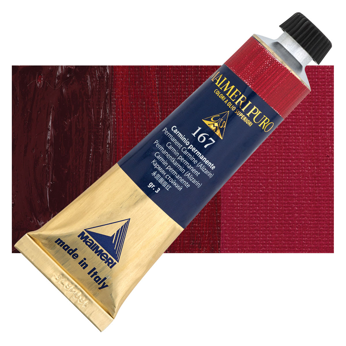Maimeri Puro Oil Color - Permanent Carmine Alizarin, 40 ml Tube and swatch