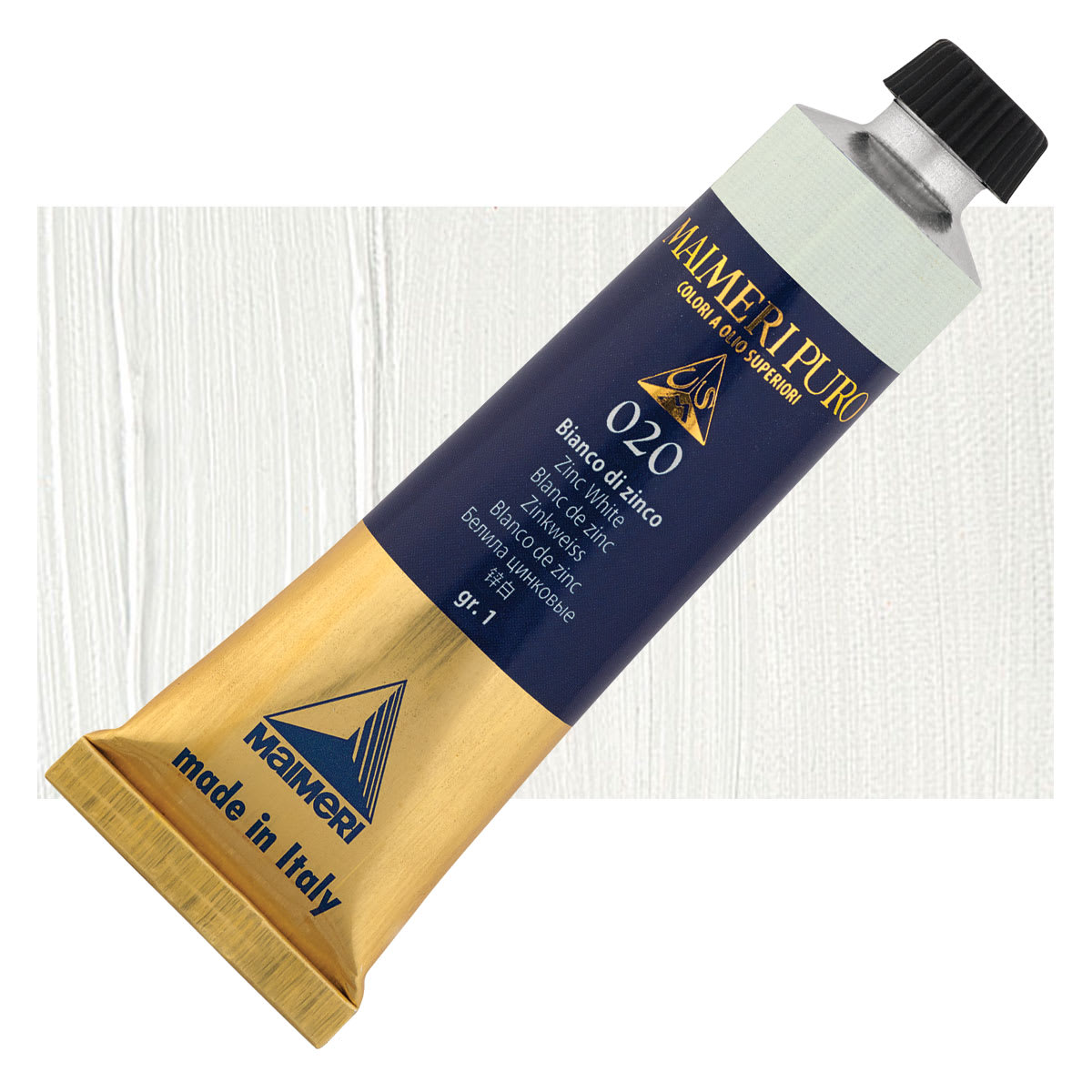Maimeri Puro Oil Color - Zinc White, 40 ml tube and swatch