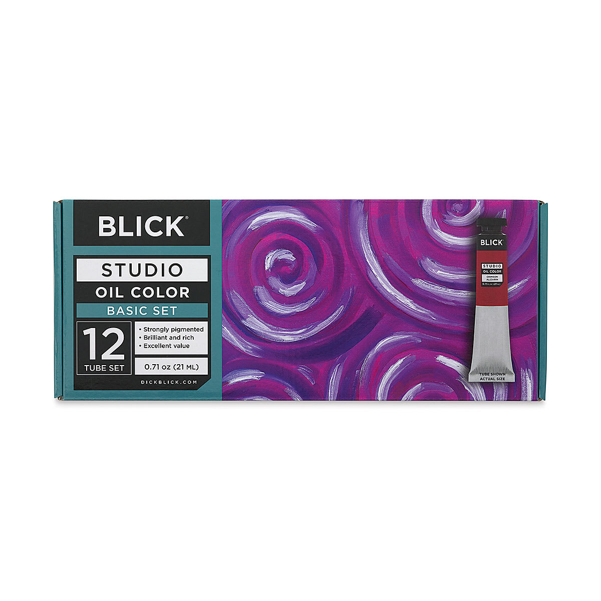 Blick Studio Oil Paints - Basic Set of 12 assorted colors, 21 ml tubes Front of package Blick Studio Oil Paints - Basic Set of 12 assorted colors, 21 ml tubes Front of package