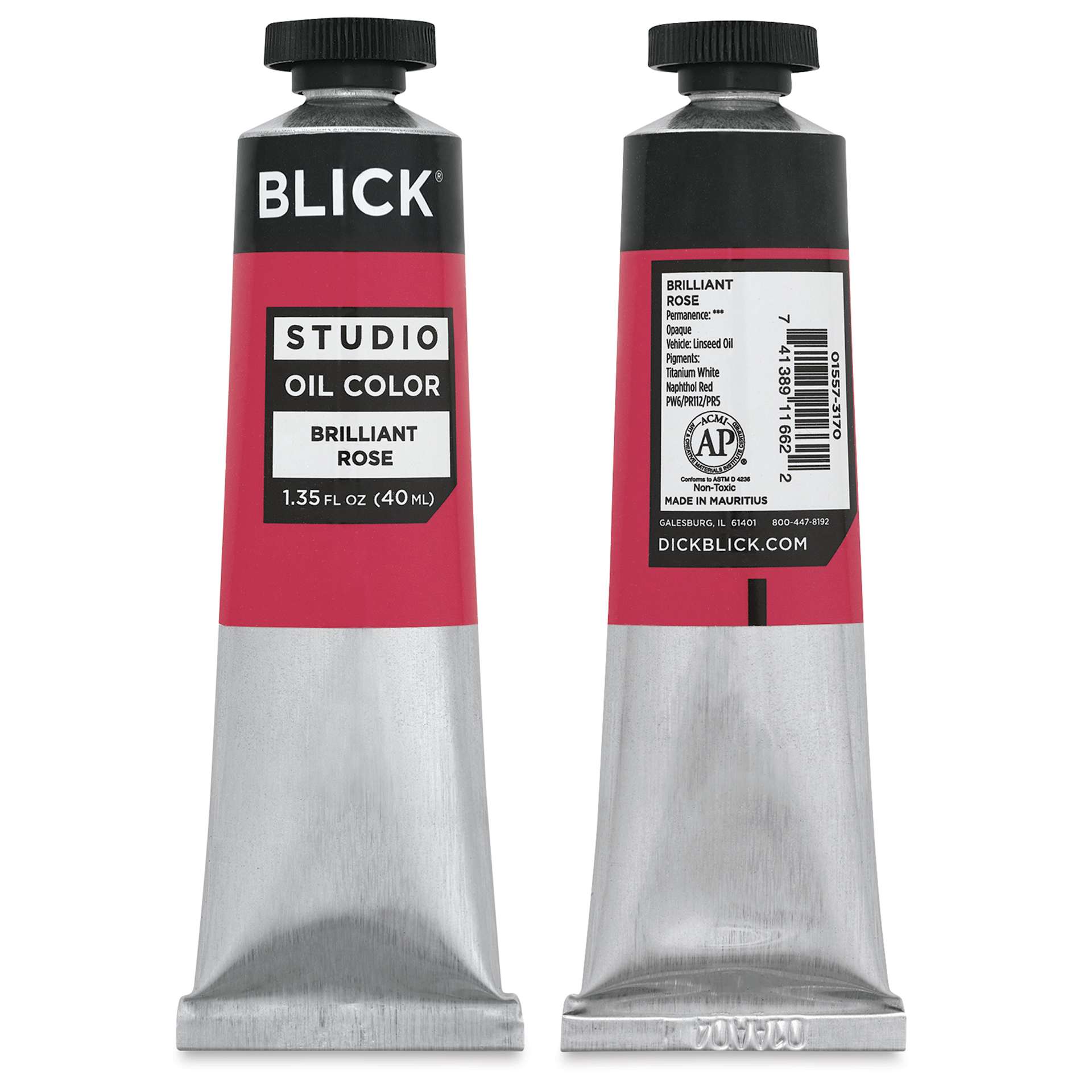 Blick Oil Colors - Brilliant Rose, 40 ml tube, front and back of tube