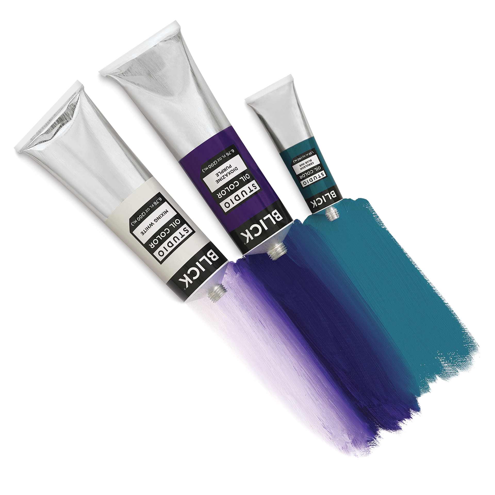 Blick Studio Oil Paints, multiple tubes with paint swatched