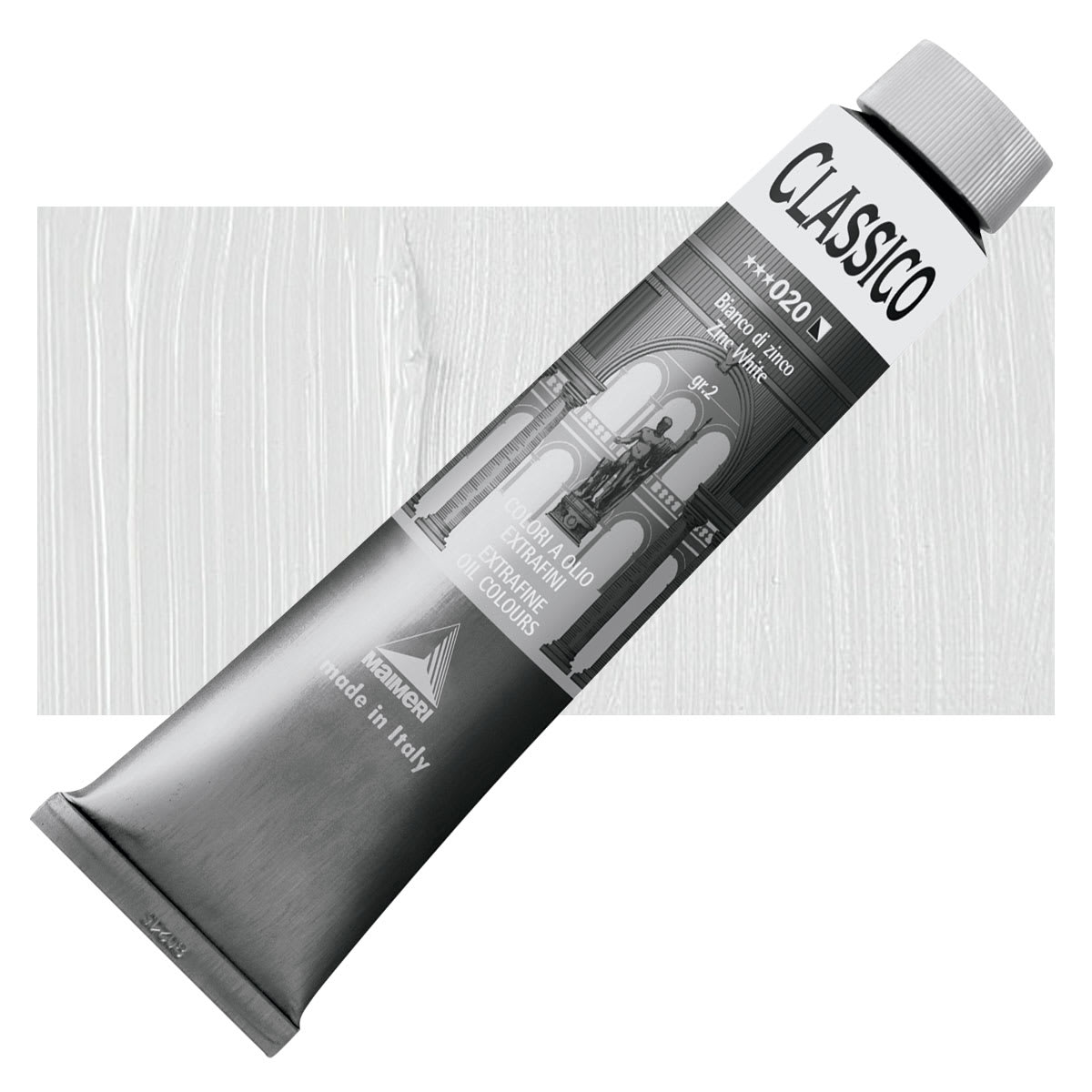 Maimeri Classico Oil Color - Zinc White, 200 ml tube and swatch