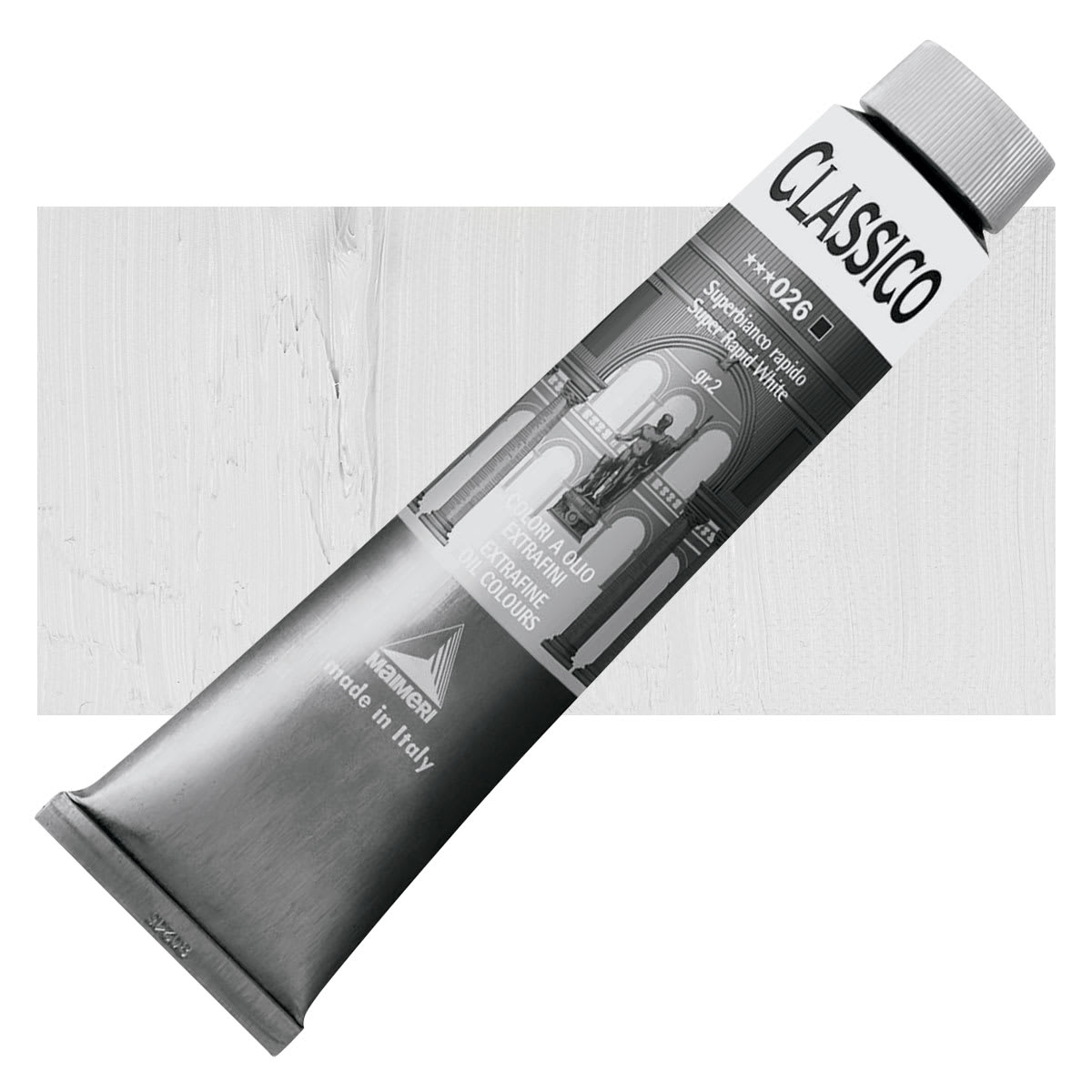 Maimeri Classico Oil Color - Super Rapid White, 200 ml tube and swatch