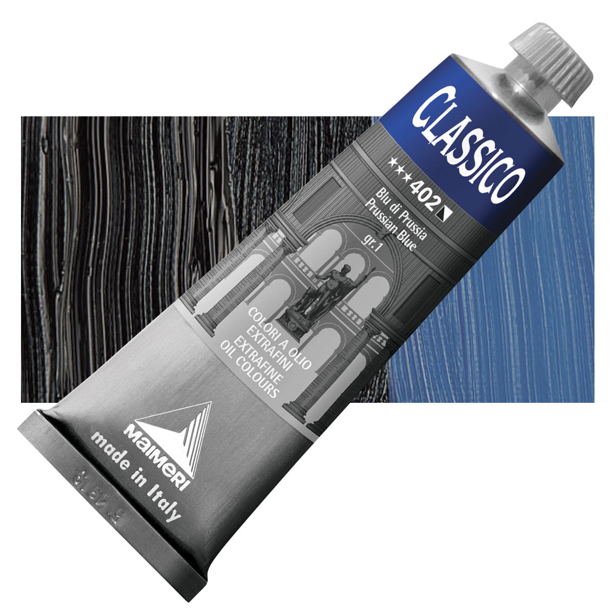 Maimeri Classico Oil Color - Prussian Blue, 60 ml tube and swatch