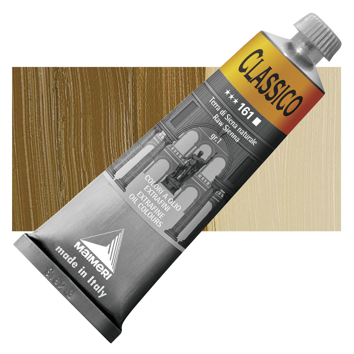 Maimeri Classico Oil Color - Raw Sienna, 60 ml tube and swatch