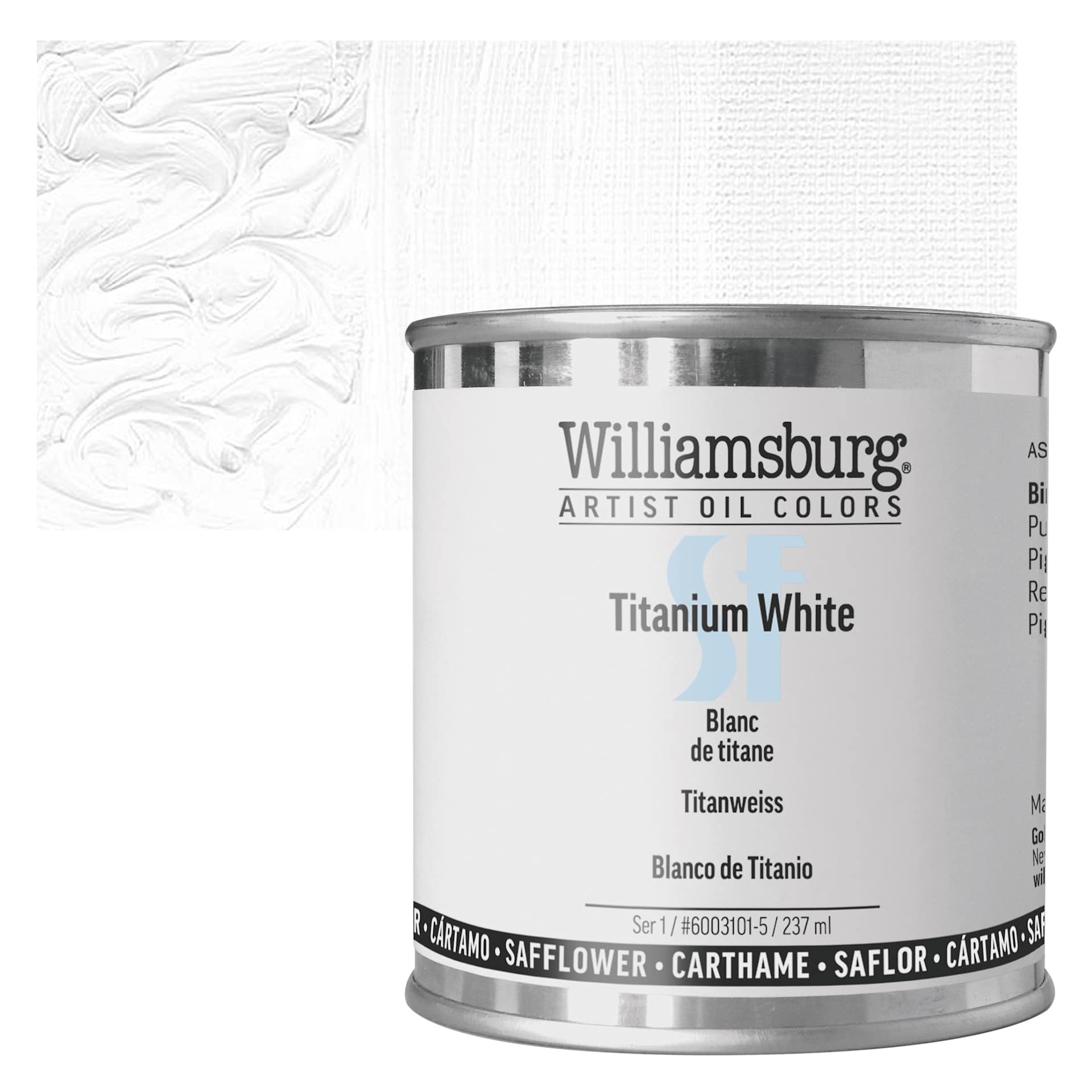 Williamsburg Handmade Safflower Oil Color - Titanium White, 8 oz Can and swatch