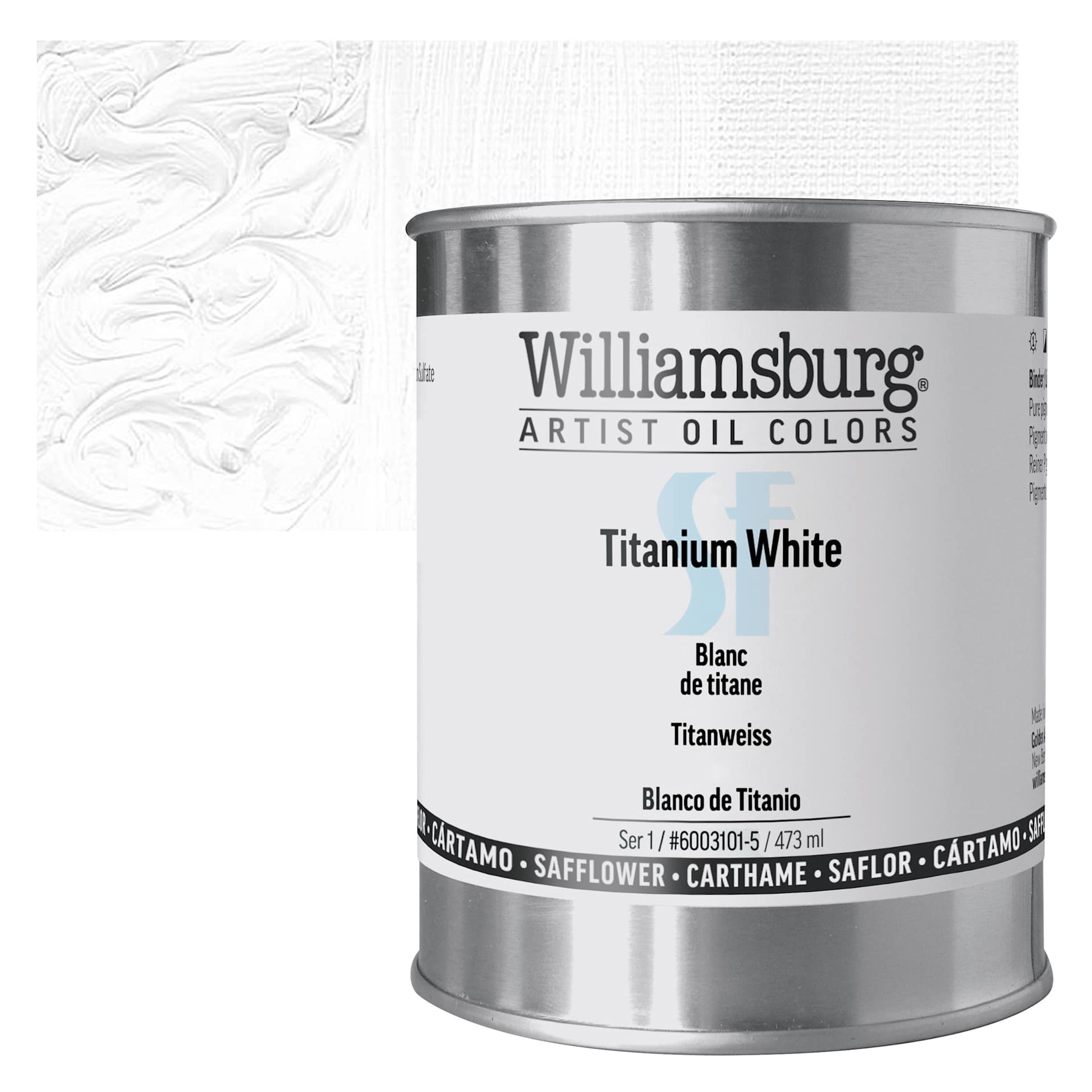 Williamsburg Handmade Safflower Oil Color - Titanium White, 16 oz Can and swatch