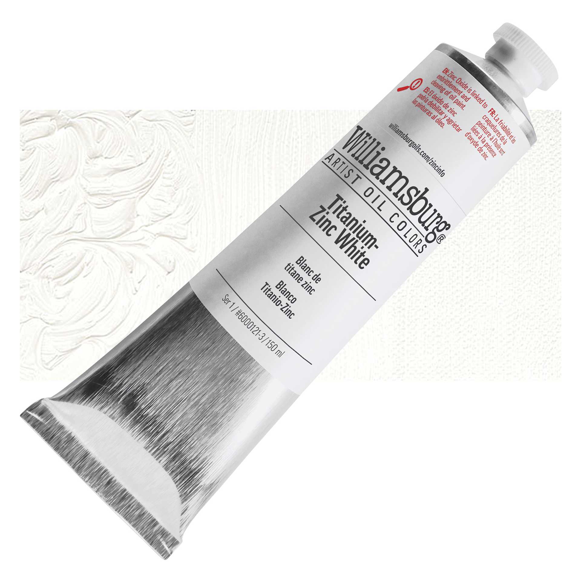 Williamsburg Handmade Oil Paint - Titanium Zinc White, 150 ml tube and swatch
