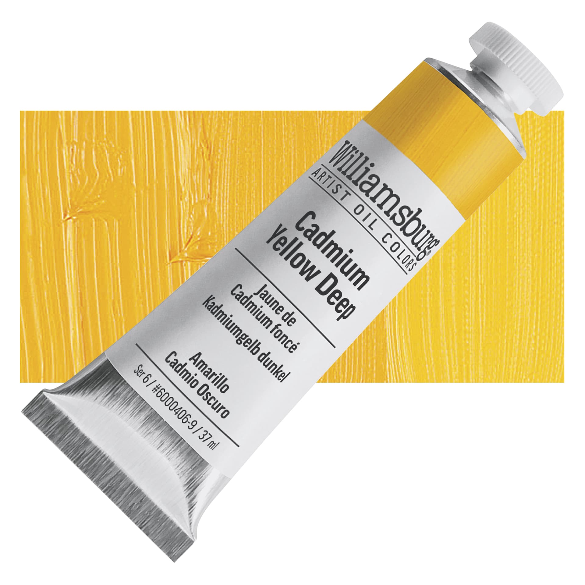 Williamsburg Handmade Oil Paint - Cadmium Yellow Deep, 37 ml tube and swatch