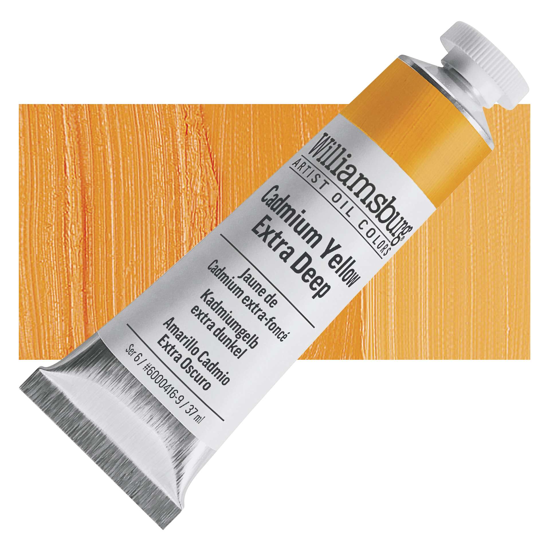 Williamsburg Handmade Oil Paint - Cadmium Yellow Extra Deep, 37 ml tube and swatch
