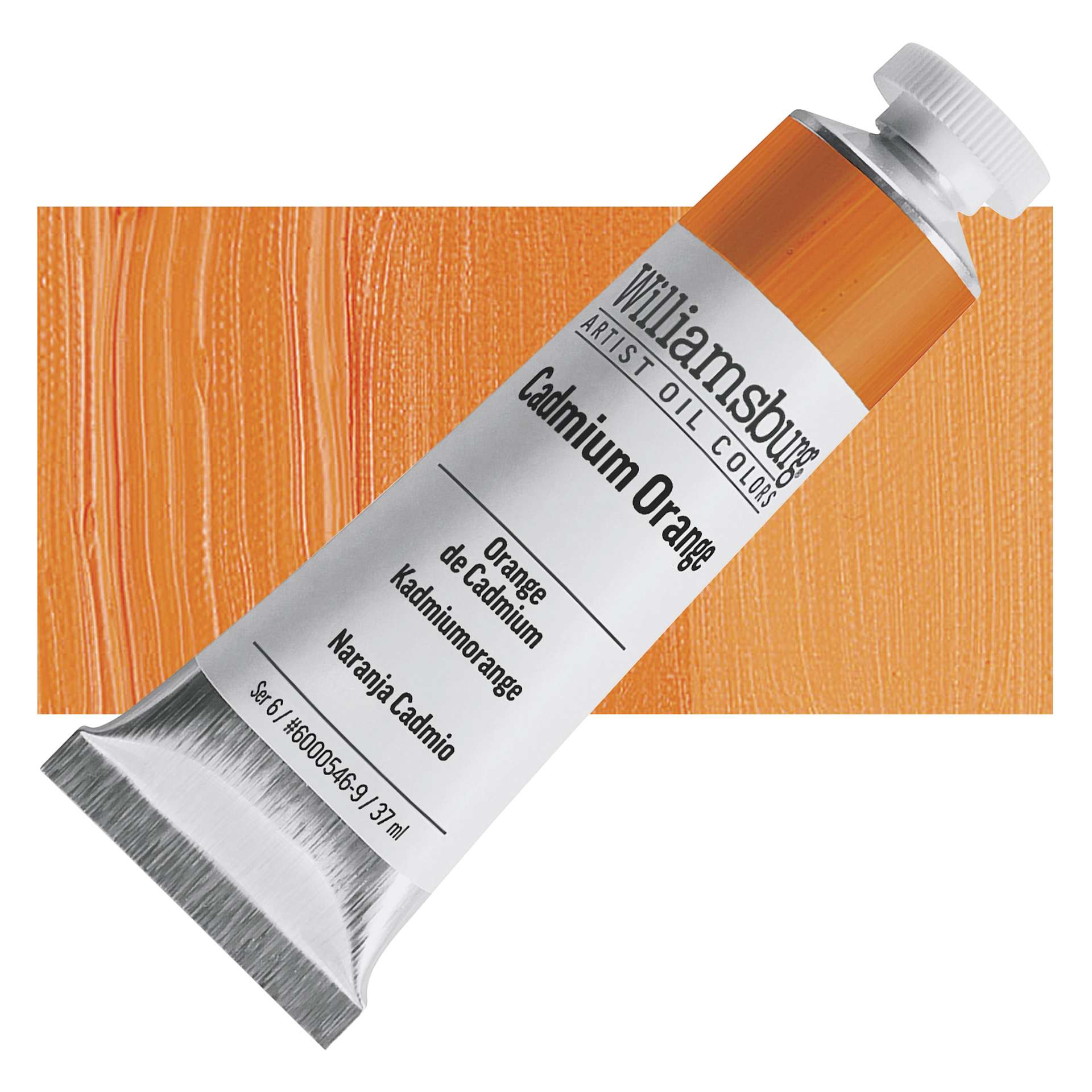 Williamsburg Handmade Oil Paint - Cadmium Orange, 37 ml tube and swatch