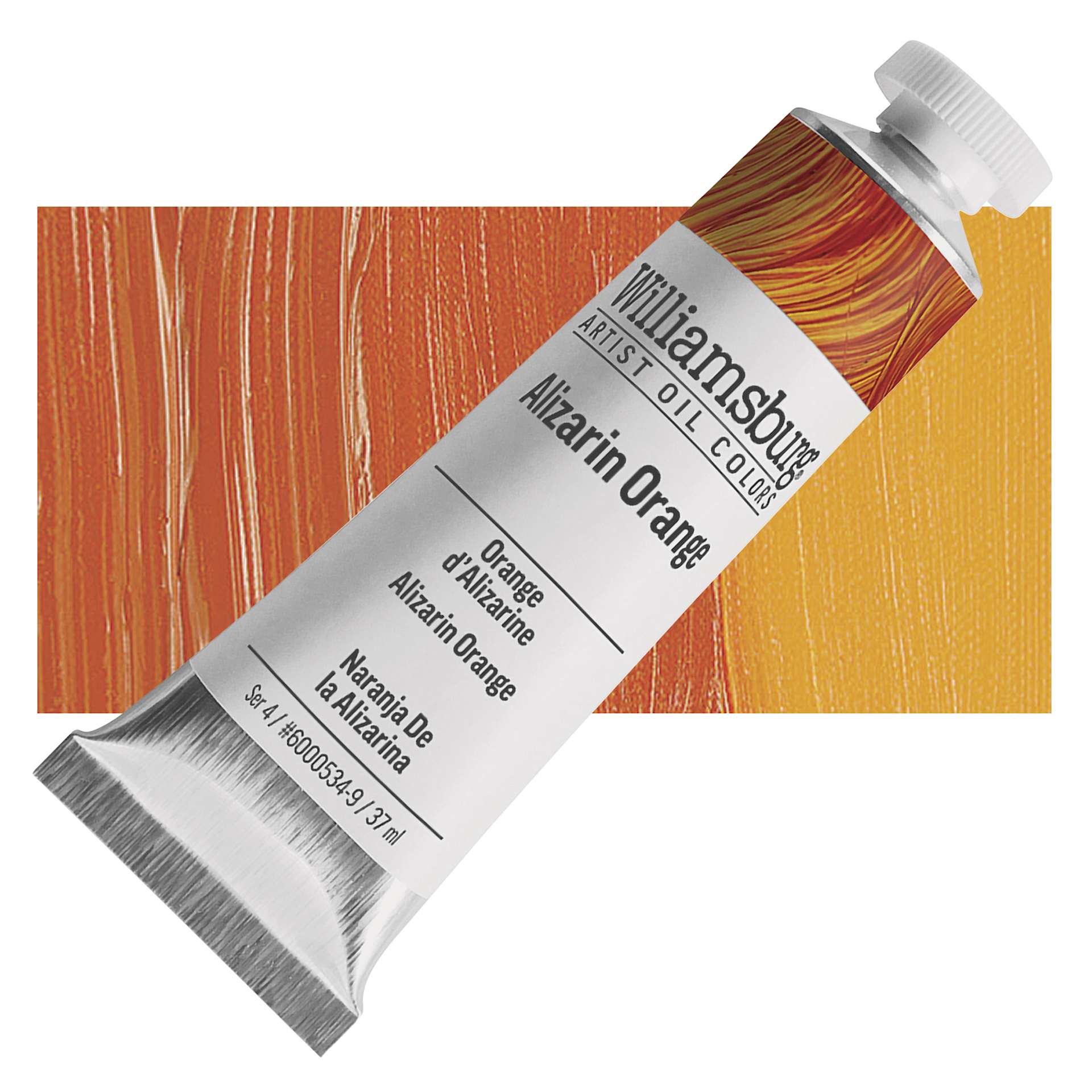 Williamsburg Handmade Oil Paint - Alizarin Orange, 37 ml tube and swatch