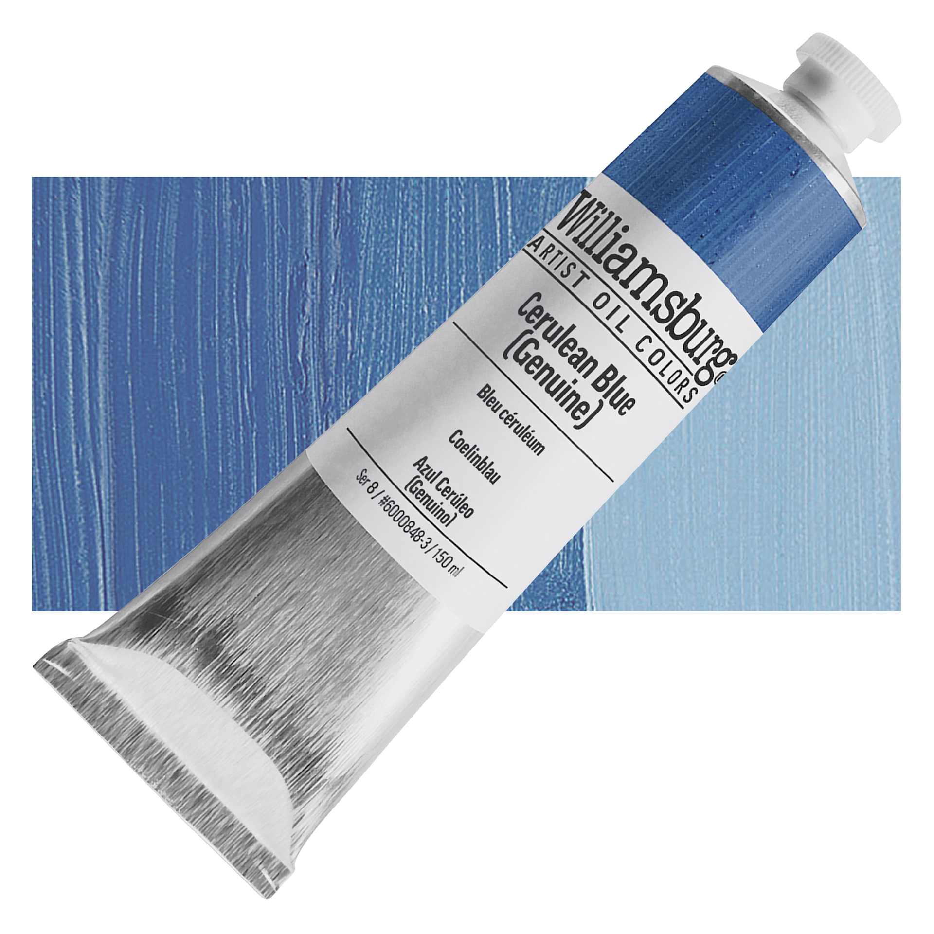 Williamsburg Handmade Oil Paint - Cerulean Blue, 150 ml tube and swatch