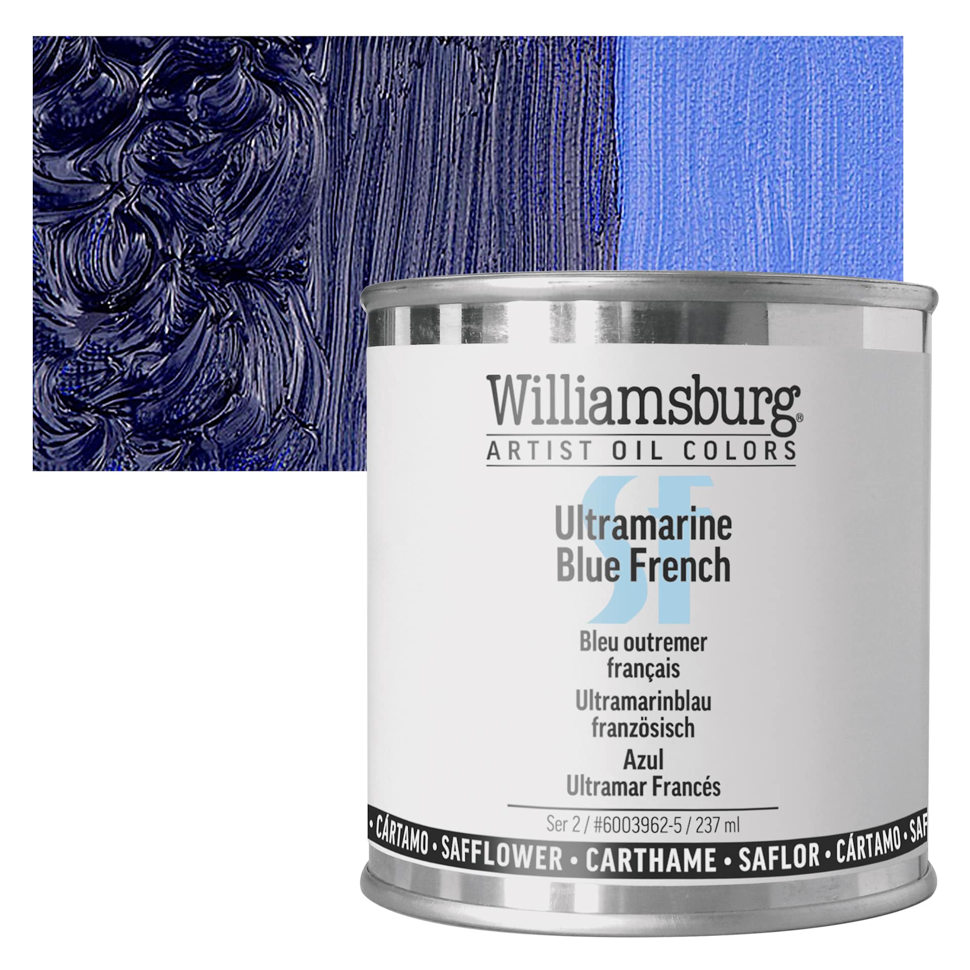 Williamsburg Handmade Safflower Oil Color - Ultramarine Blue French, 8 oz Can and swatch