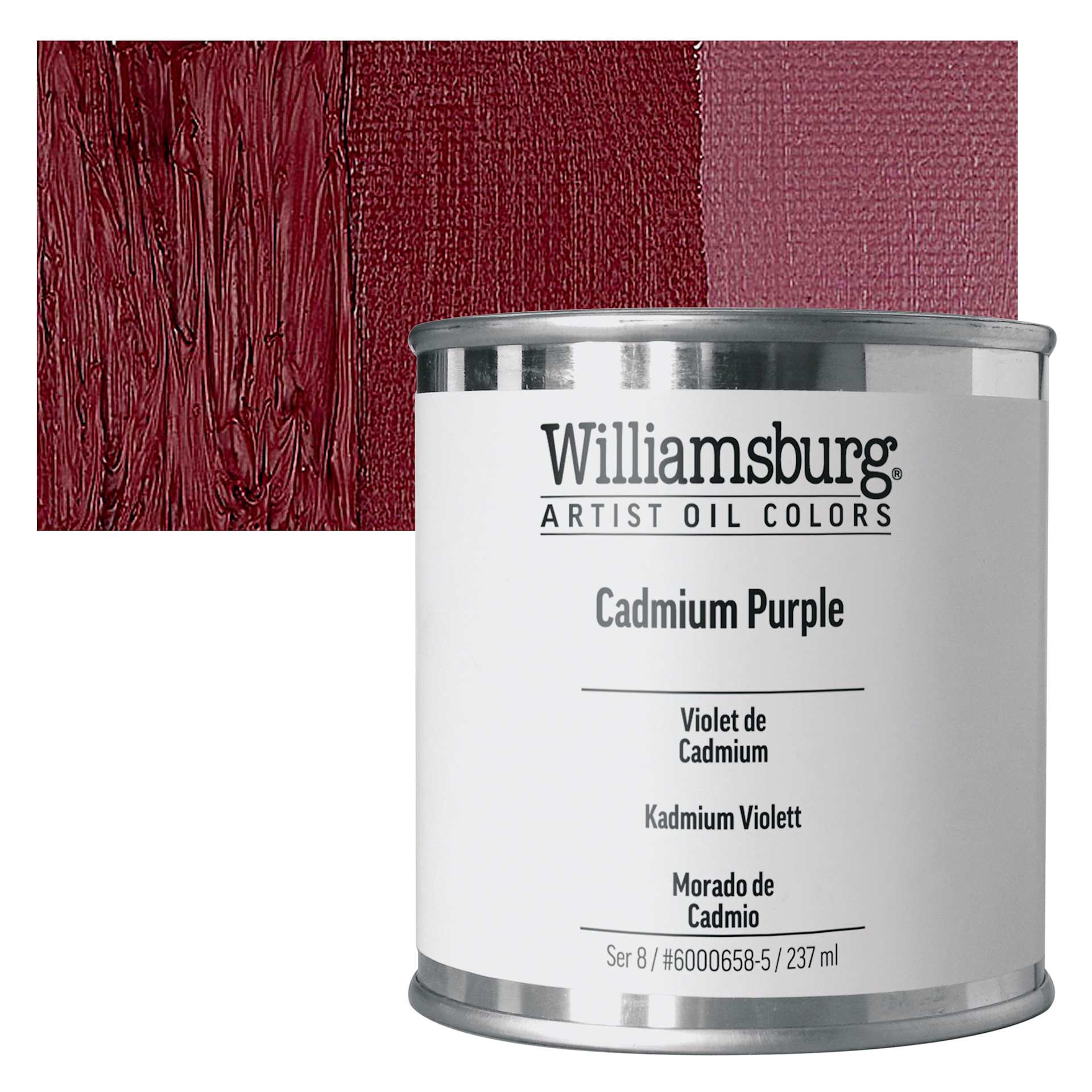 Williamsburg Handmade Oil Paint - Cadmium Purple, 8 oz can and swatch