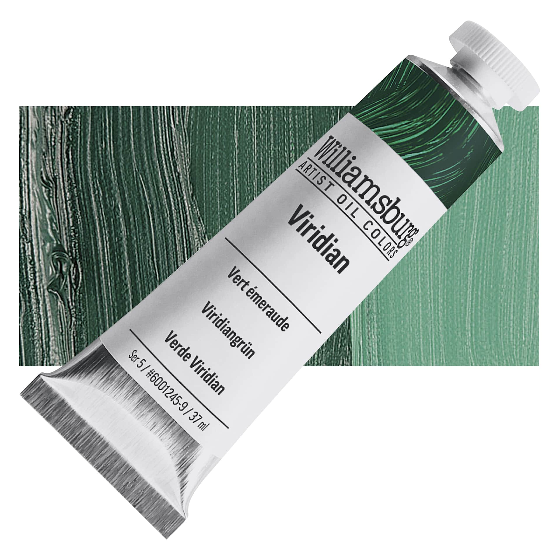 Williamsburg Handmade Oil Paint - Viridian Green, 37 ml tube and swatch