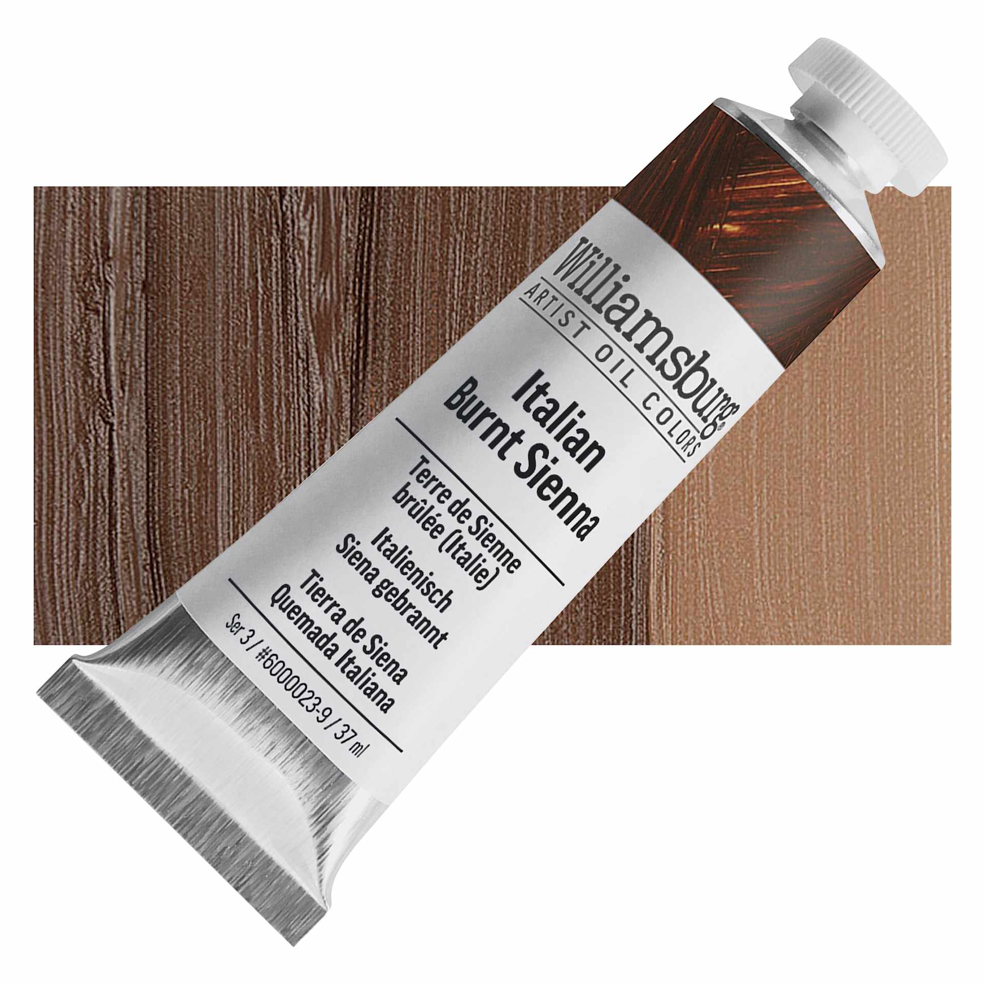 Williamsburg Handmade Oil Paint - Italian Burnt Sienna, 37 ml tube and swatch