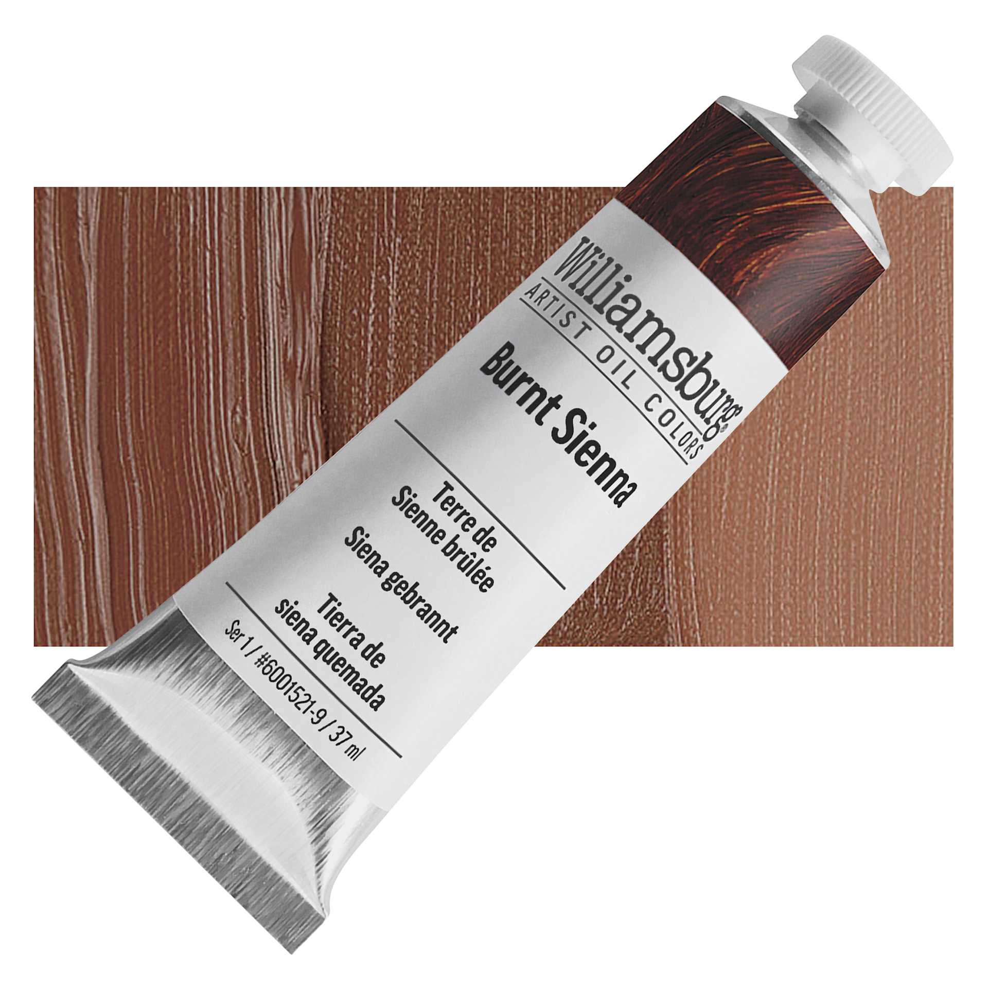 Williamsburg Handmade Oil Paint - Burnt Sienna, 37 ml tube and swatch