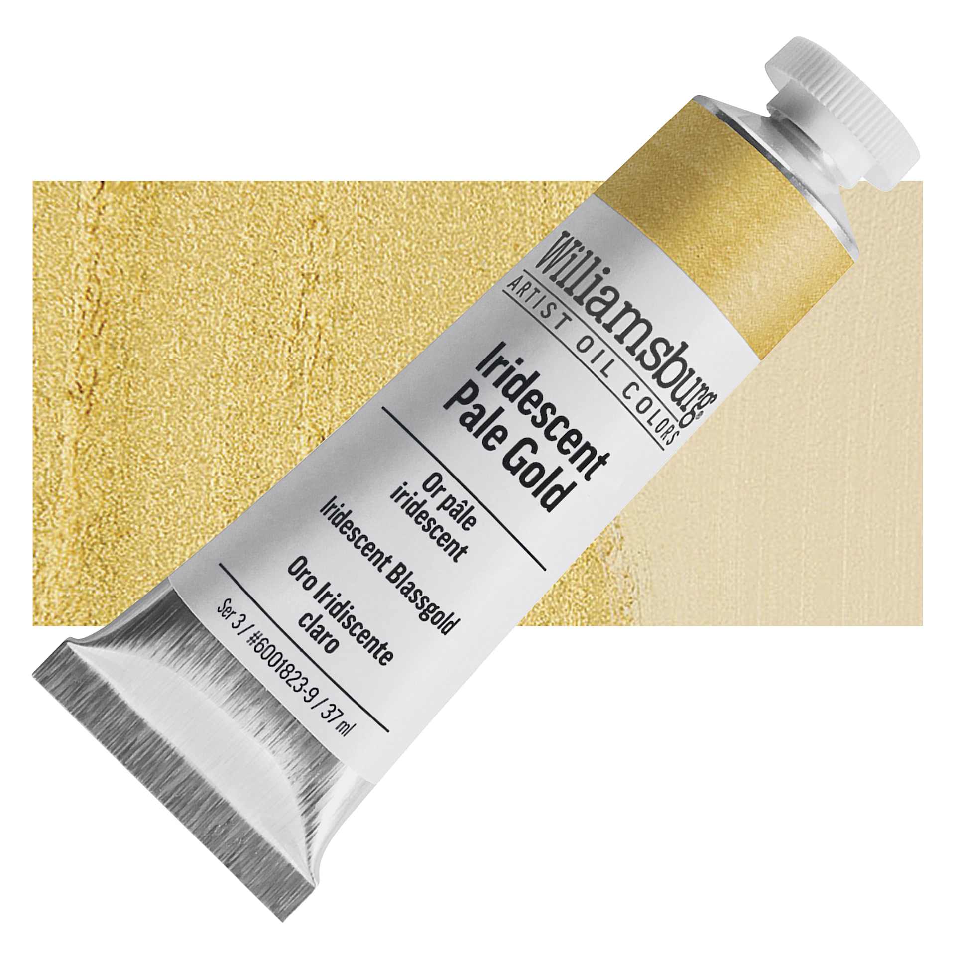 Williamsburg Handmade Oil Paint - Iridescent Pale Gold, 37 ml tube and swatch