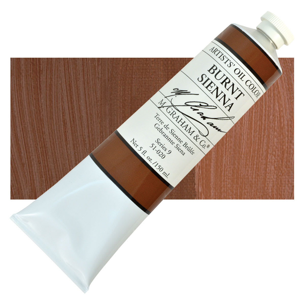 M. Graham Artists' Oil Color - Burnt Sienna, 150 ml tube and swatch