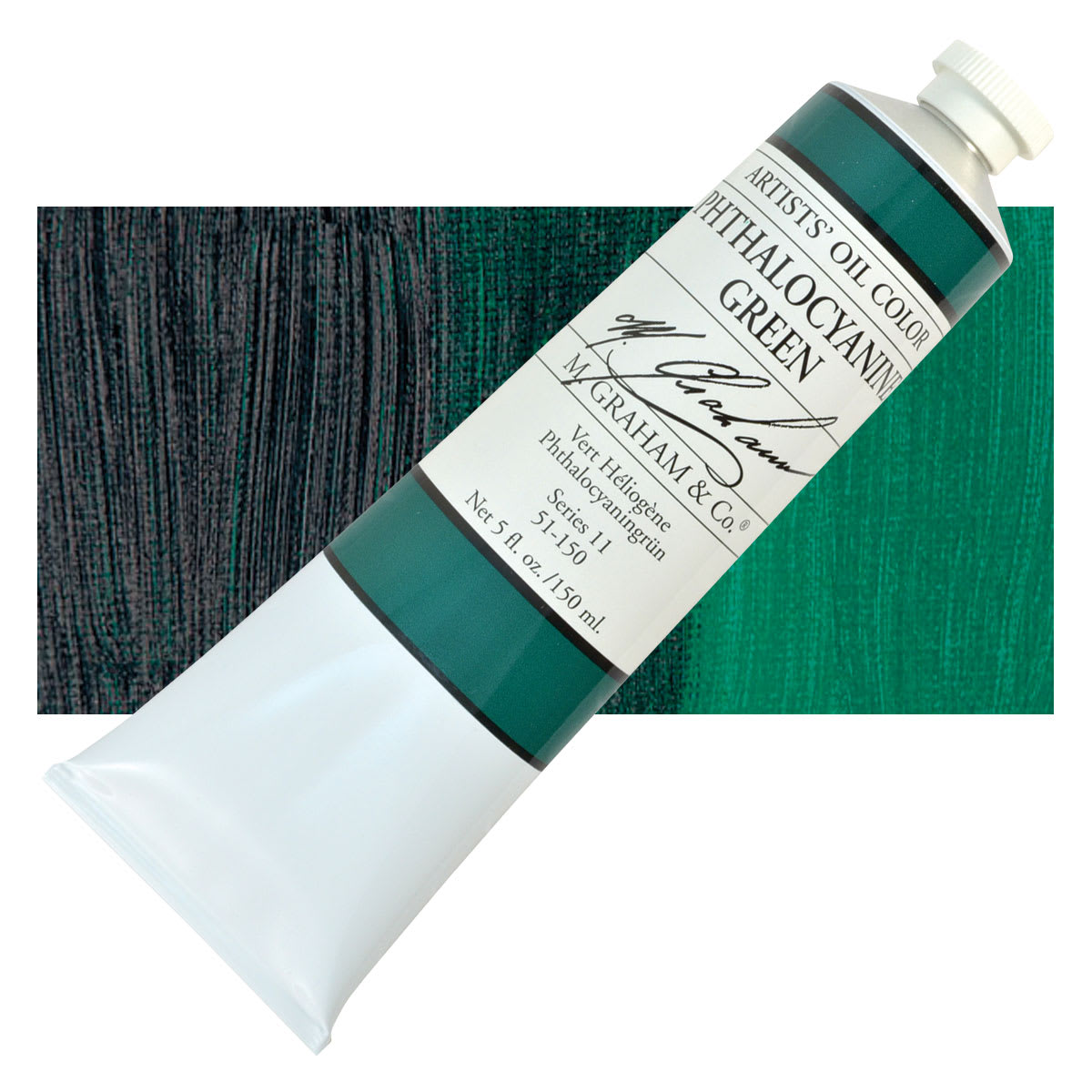M. Graham Artists' Oil Color - Phthalocyanine Green, 150 ml tube and swatch