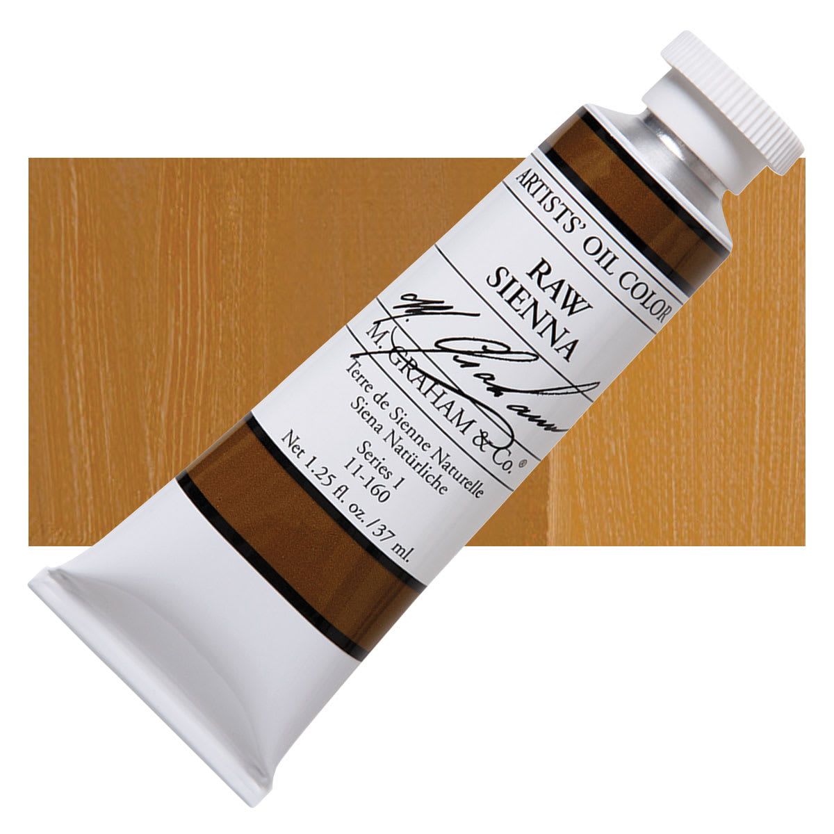 M. Graham Artists' Oil Color - Raw Sienna, 37 ml tube and swatch