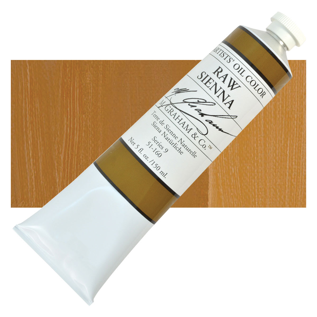 M. Graham Artists' Oil Color - Raw Sienna, 150 ml tube and swatch