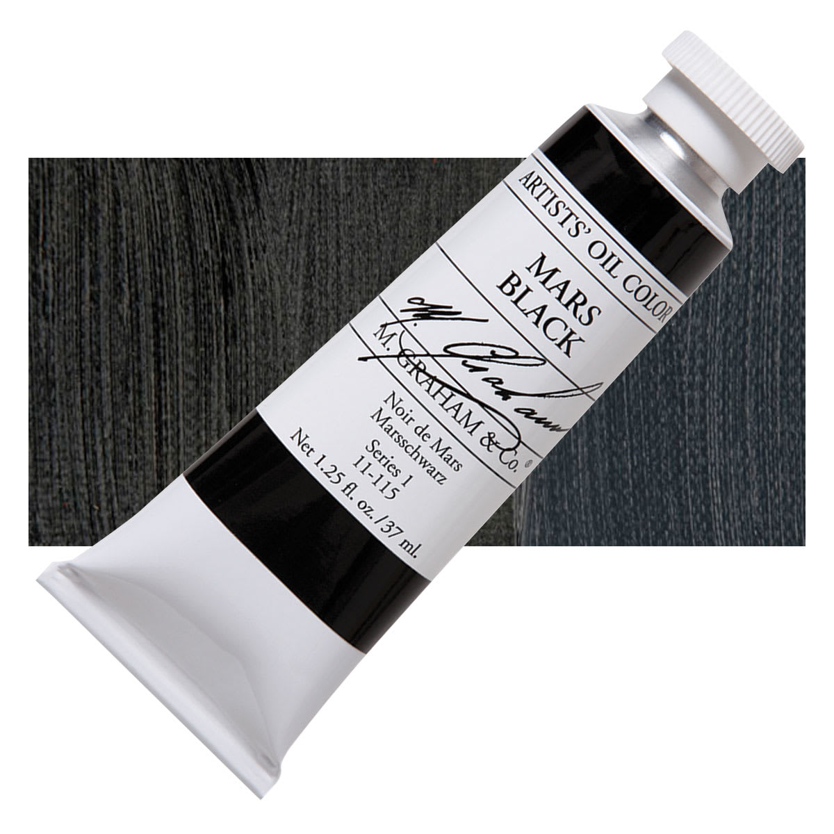M. Graham Artists' Oil Color - Mars Black, 37 ml tube and swatch