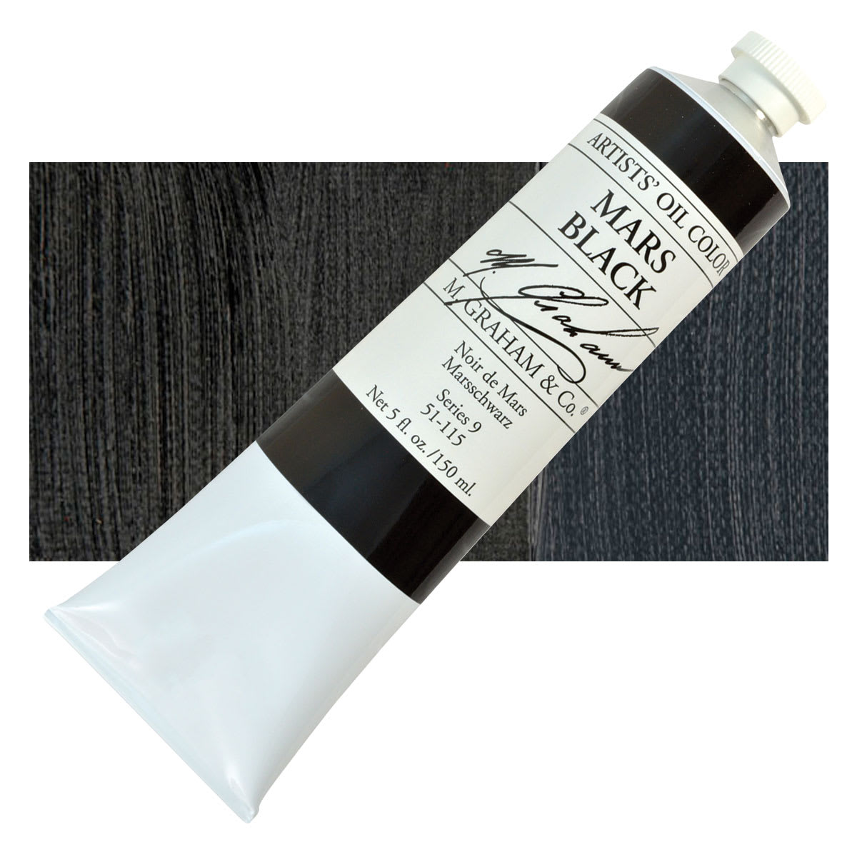M. Graham Artists' Oil Color - Mars Black, 150 ml tube and swatch