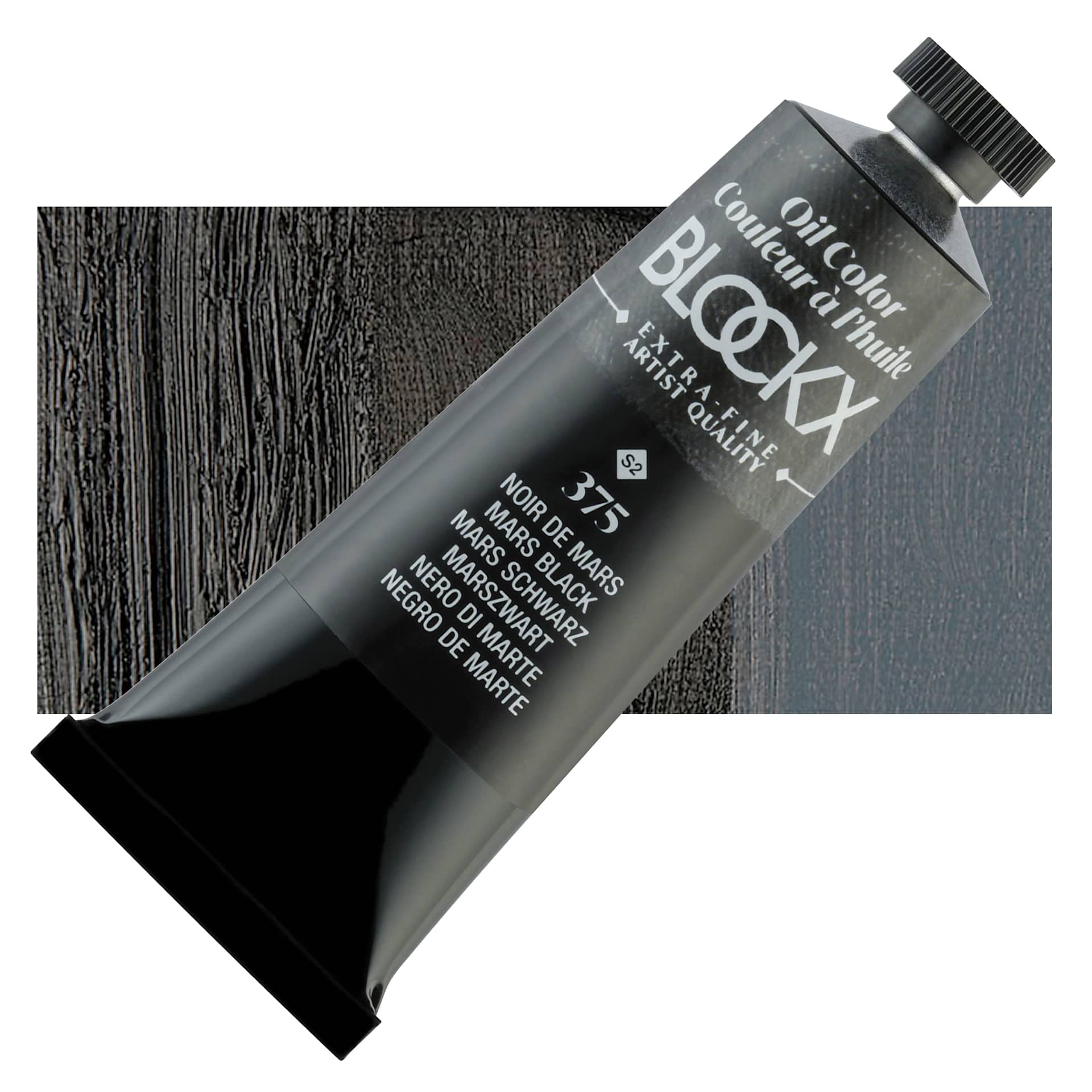 Blockx Artist Oil Color - Mars Black, 35 ml tube and swatch