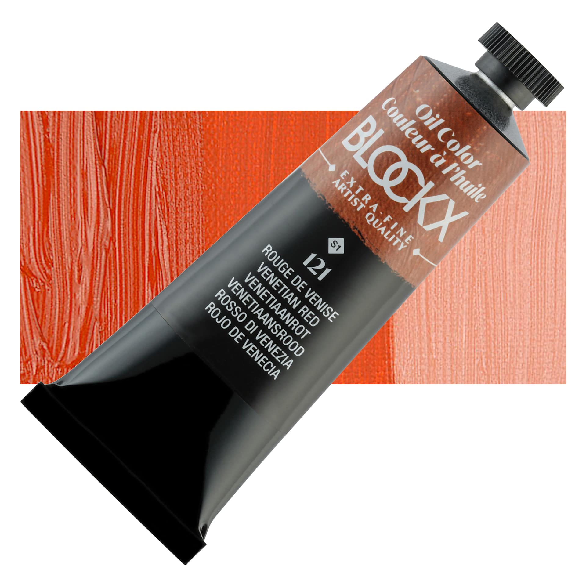 Blockx Artist Oil Color - Venetian Red, 35 ml tube and swatch