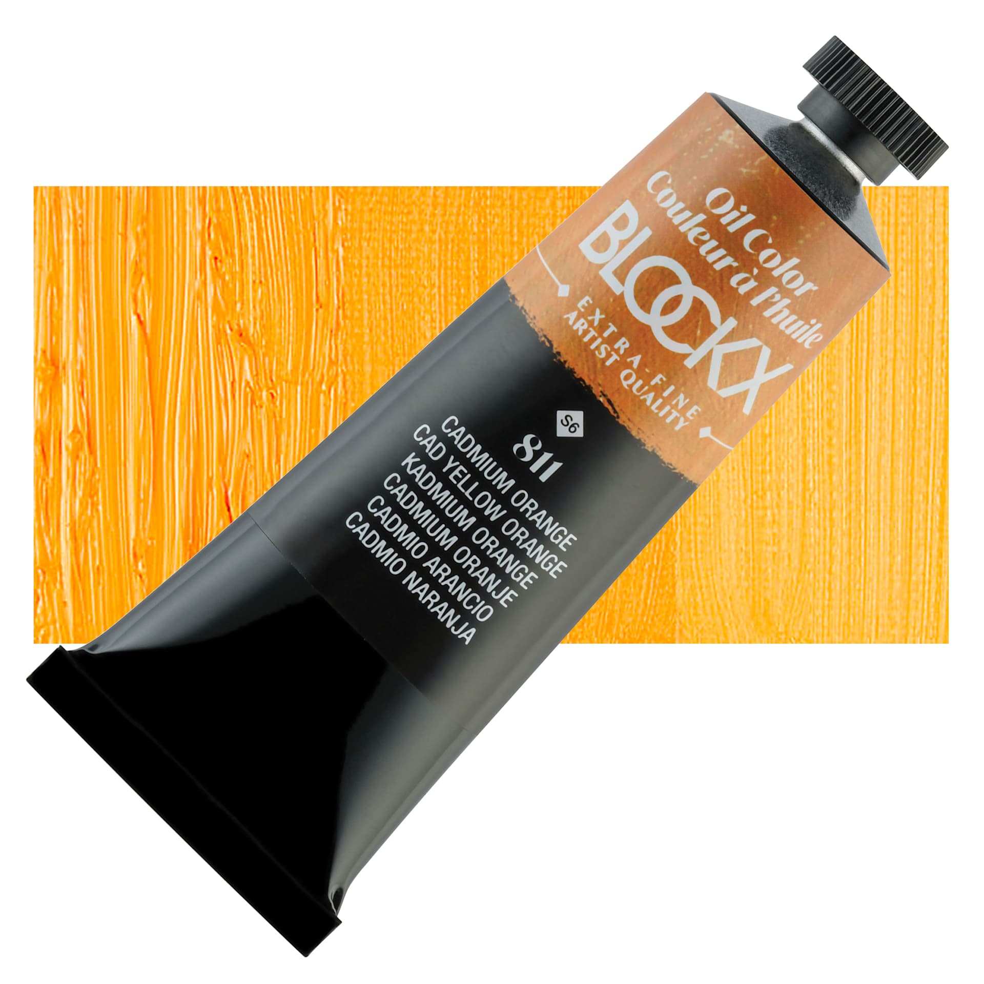 Blockx Artist Oil Color - Cadmium Yellow Orange, 35 ml Tube and swatch
