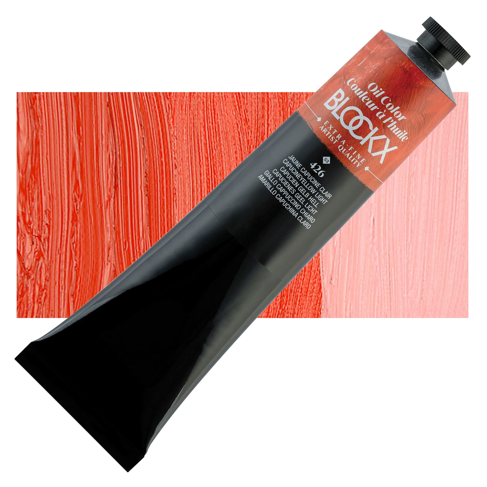 Blockx Artist Oil Color - Capucine Yellow Light, 200 ml tube and swatch