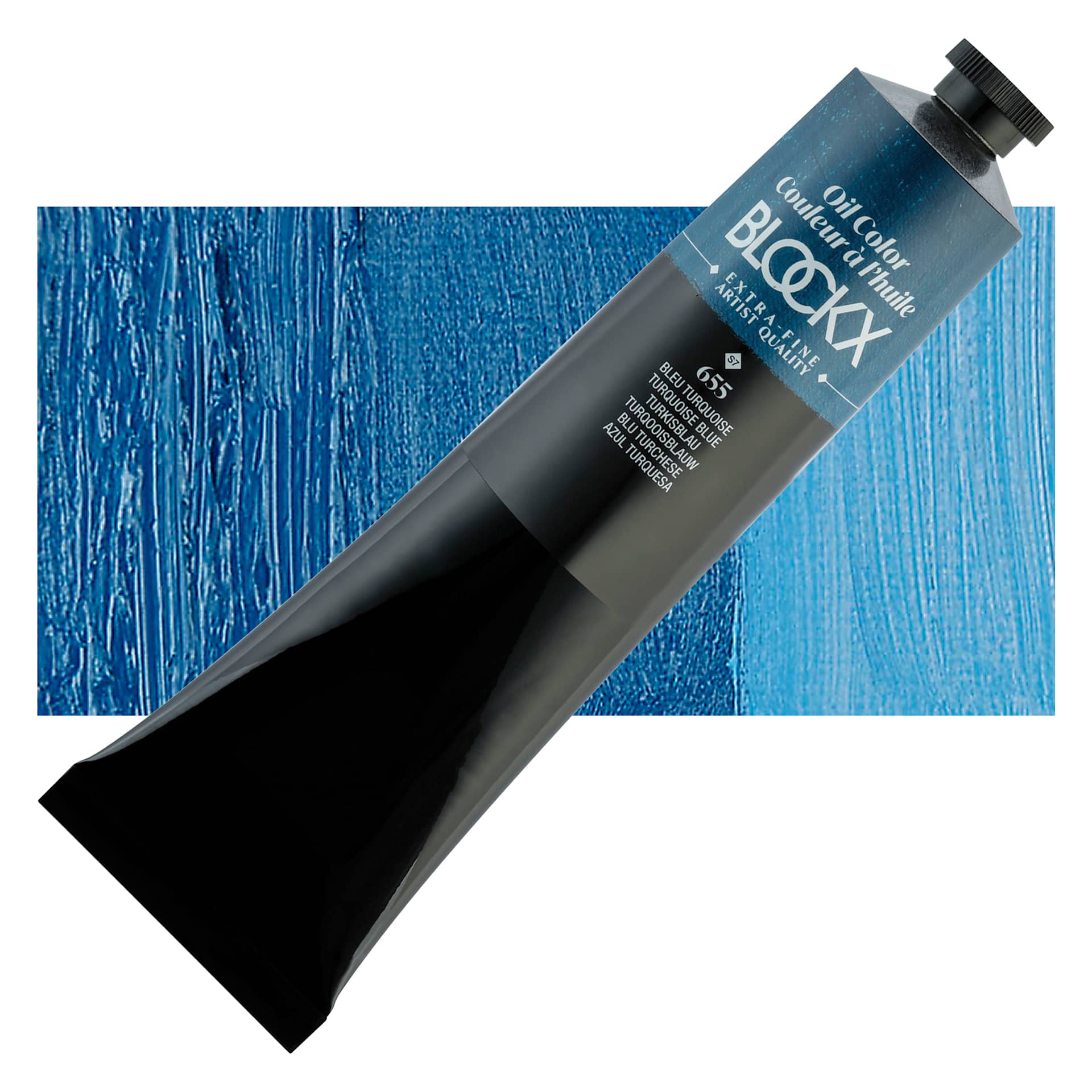 Blockx Artist Oil Color - Cobalt Turquoise, 200 ml Tube and swatch