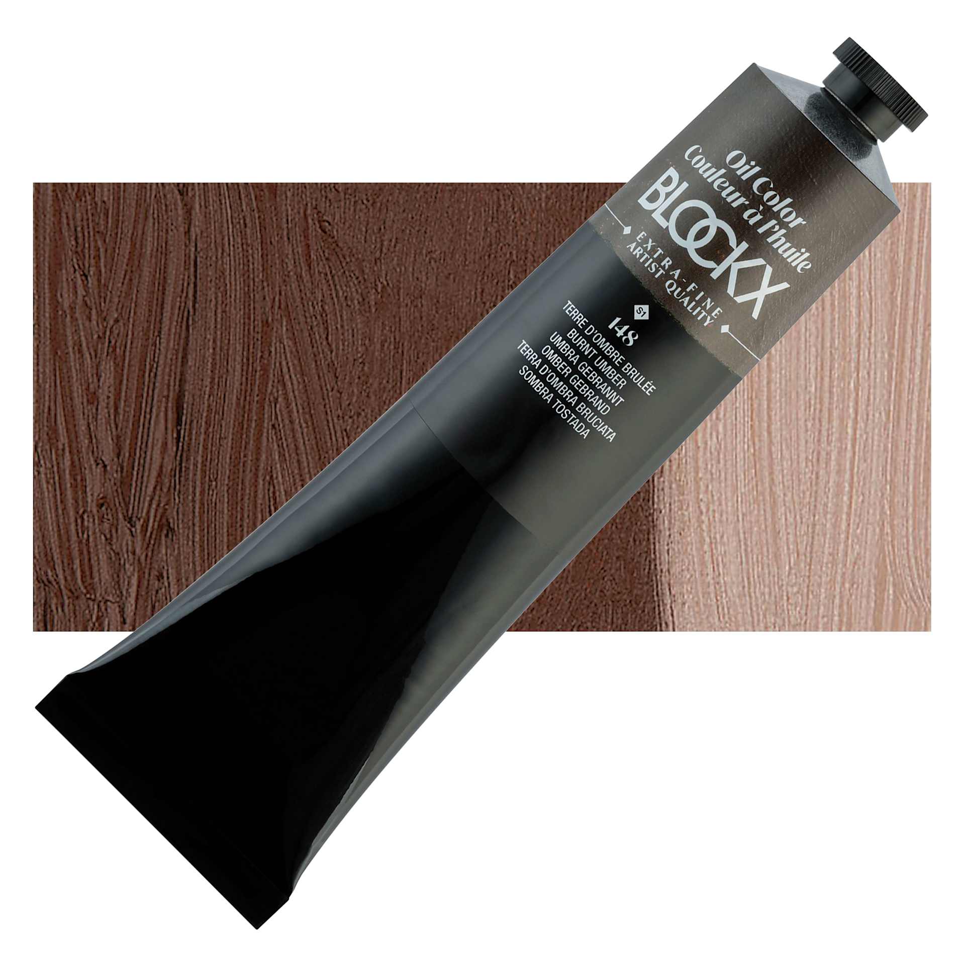 Blockx Artist Oil Color - Burnt Umber, 200 ml Tube and swatch