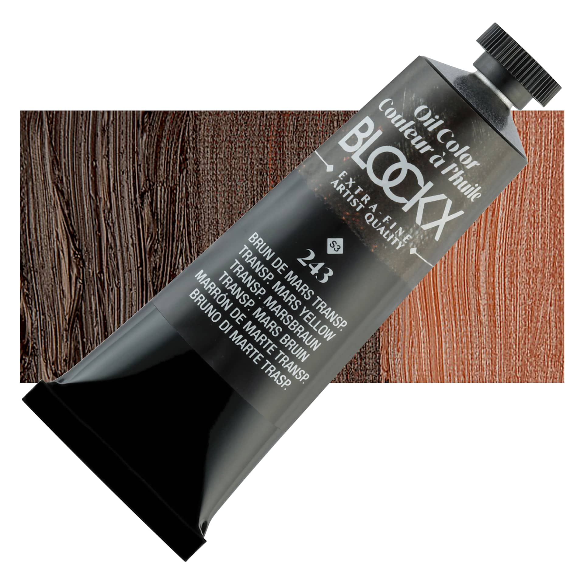 Blockx Artist Oil Color - Transparent Mars Brown, 35 ml tube and swatch