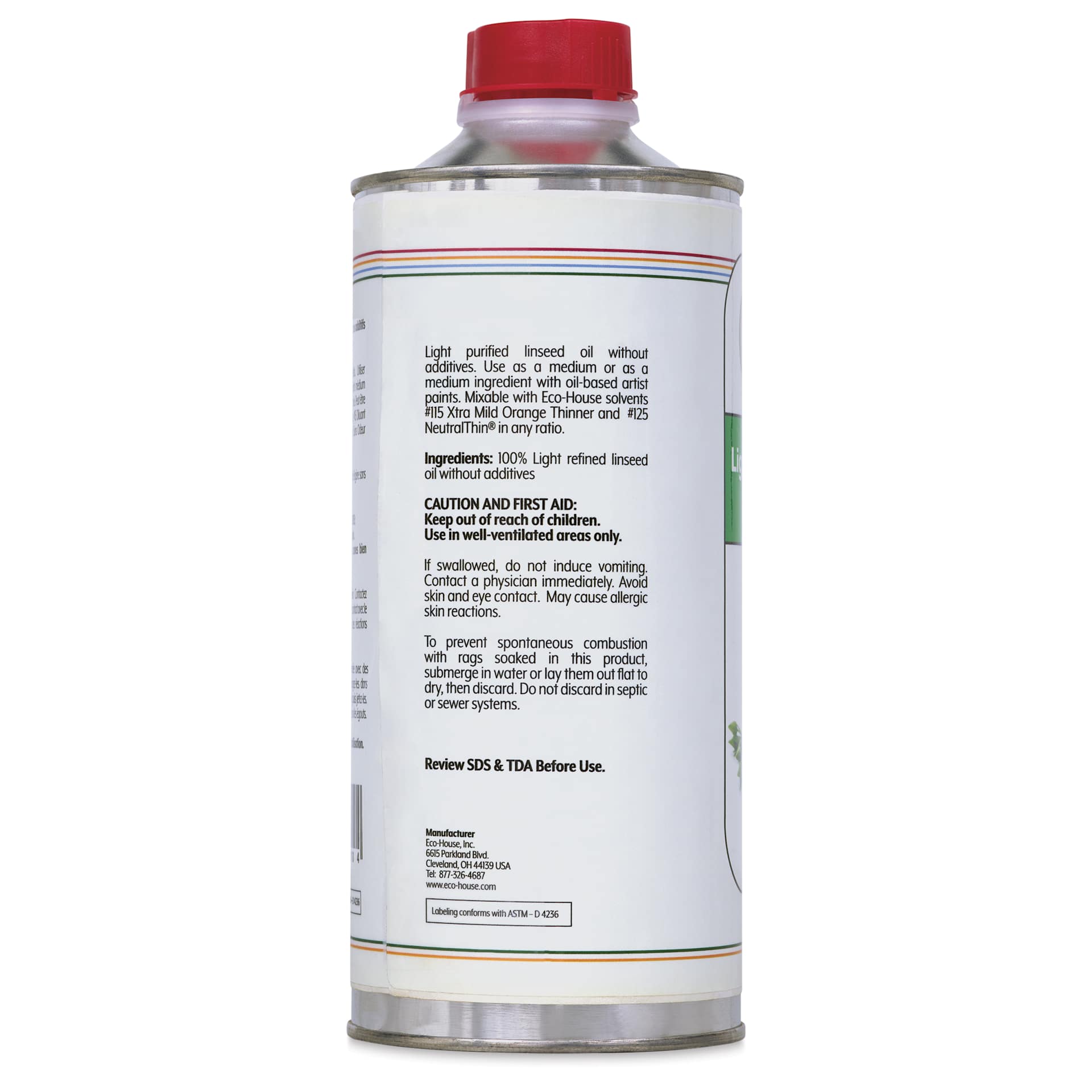 Eco-House Light Refined Linseed Oil - 32 oz can side