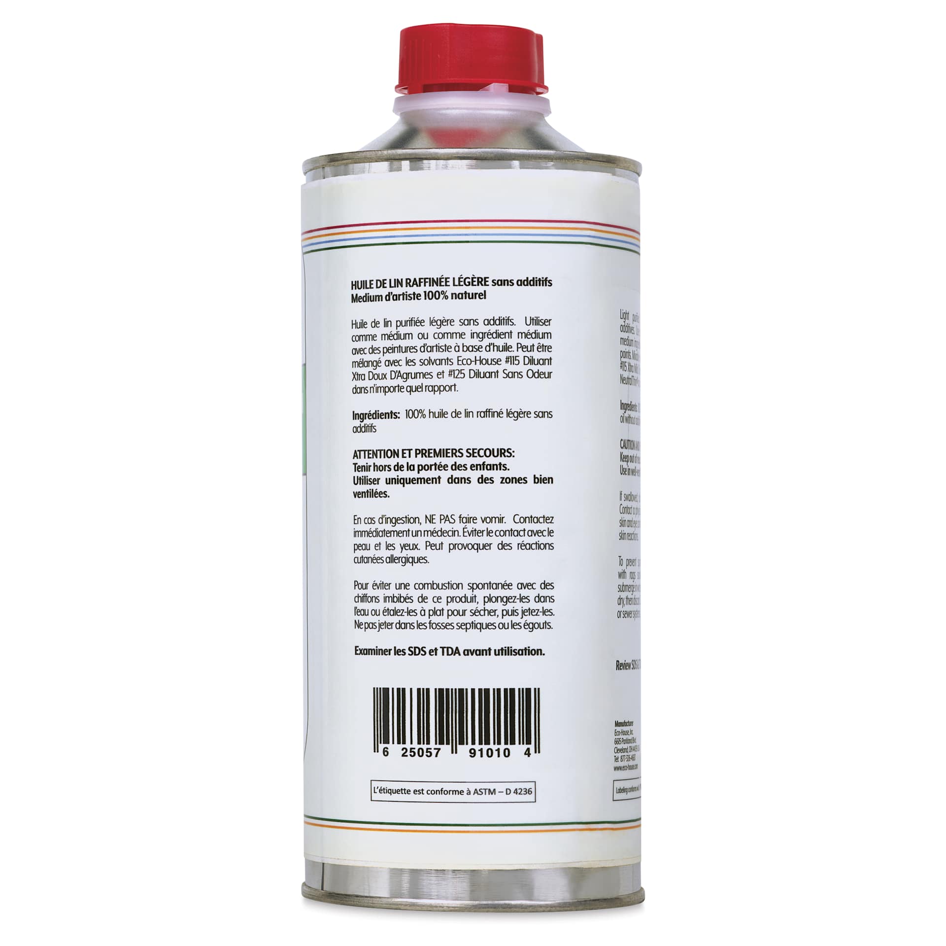 Eco-House Light Refined Linseed Oil - 32 oz can back Eco-House Light Refined Linseed Oil - 32 oz can back