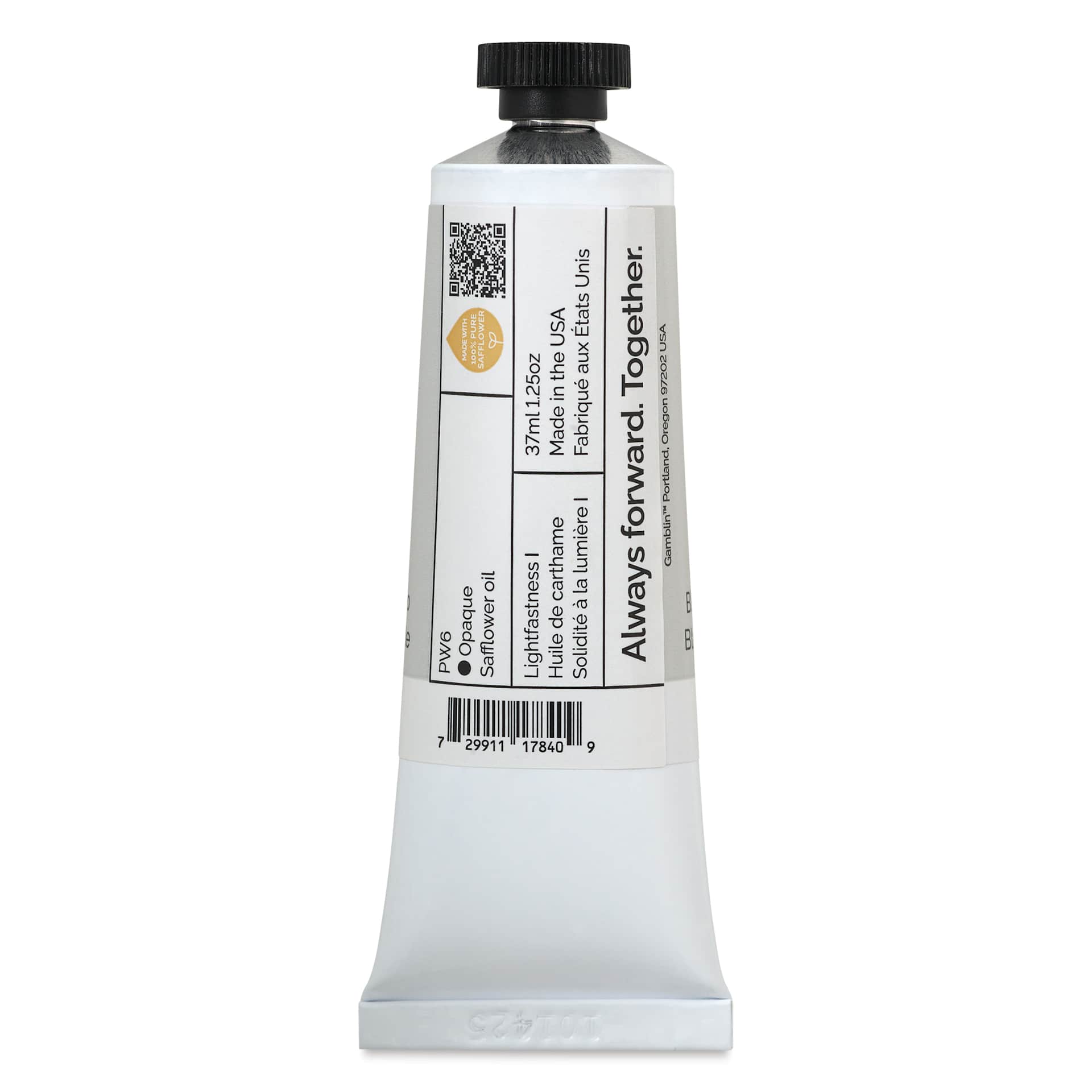 Back of Gamblin 1980 Oils - Fast Dry Titanium White, 37 ml tube