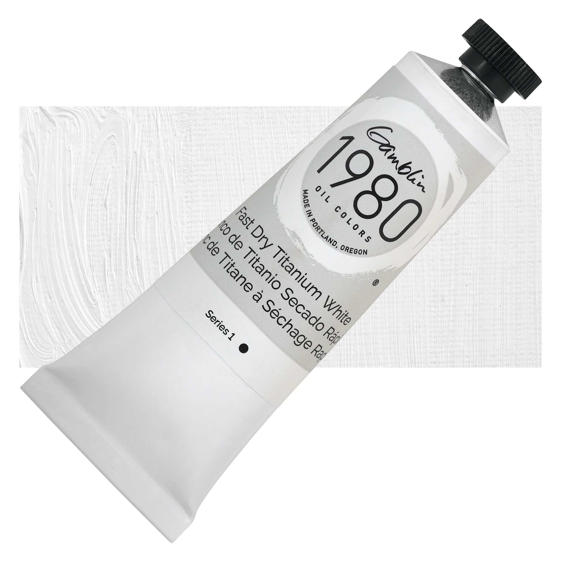 Gamblin 1980 Fast Dry Oil Paint - Titanium White, 37 ml tube and swatch