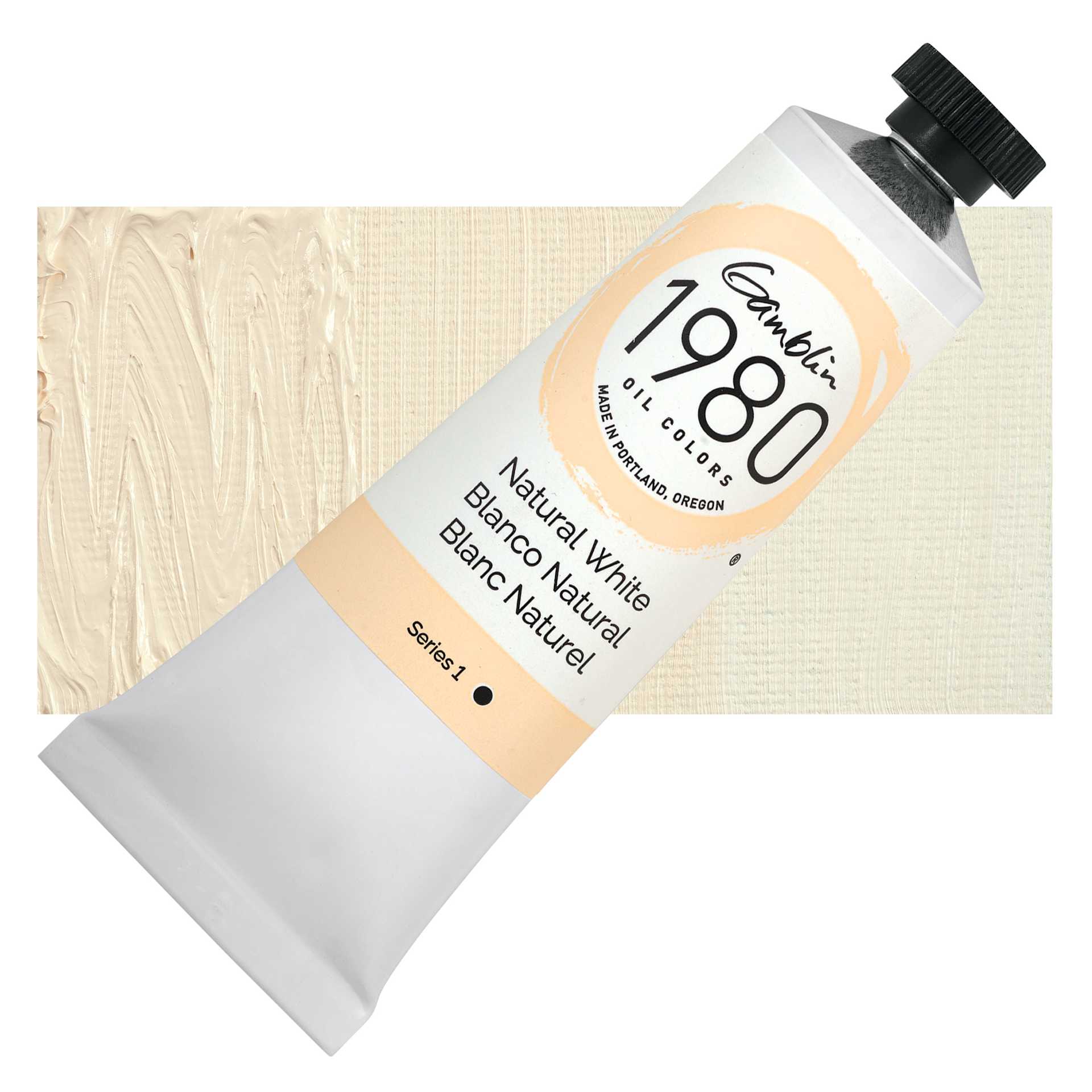 Gamblin 1980 Oils - Natural White, 37 ml tube and swatch