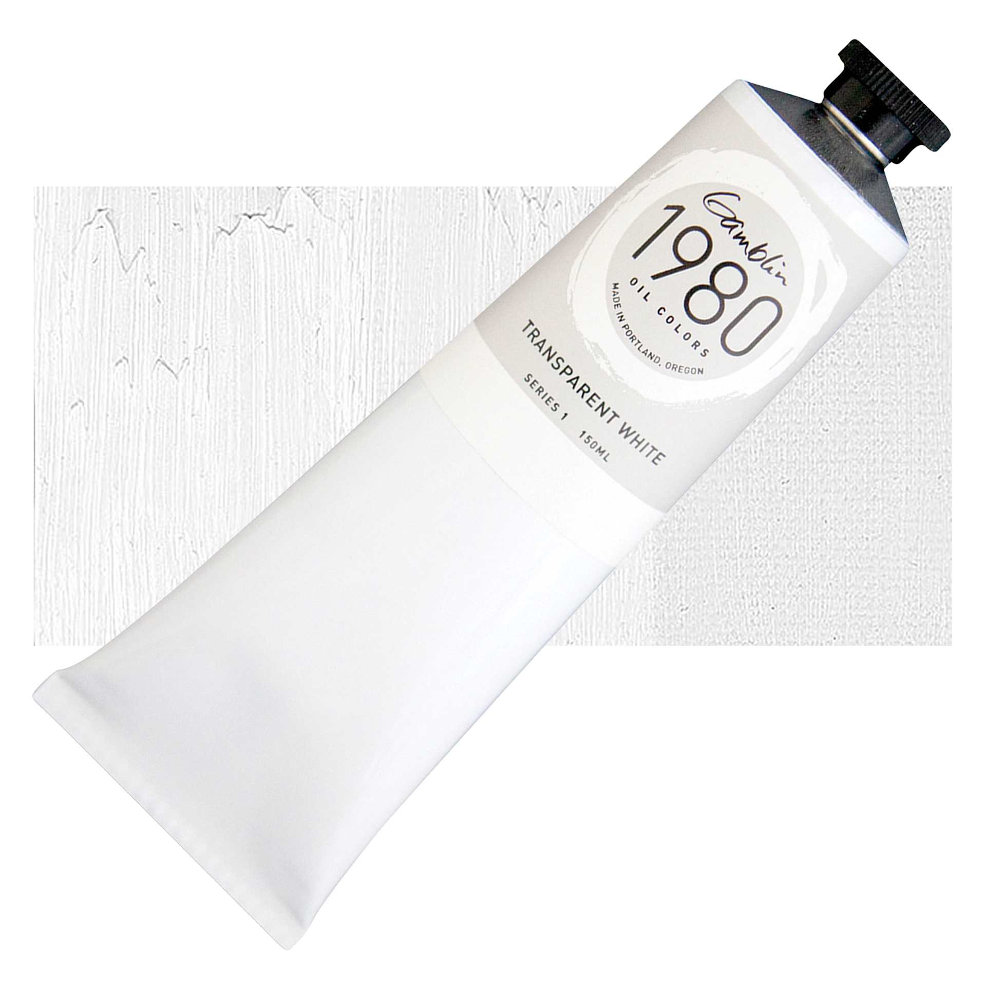 Gamblin 1980 Oil Paint - Transparent White, 150 ml tube and swatch
