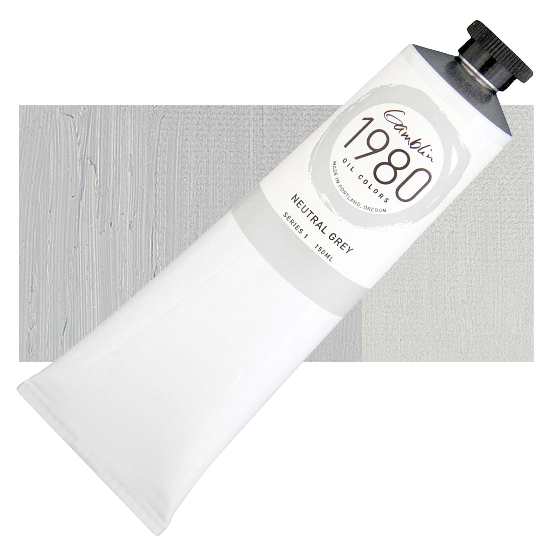 Gamblin 1980 Oil Paint - Neutral Gray, 150 ml tube and swatch